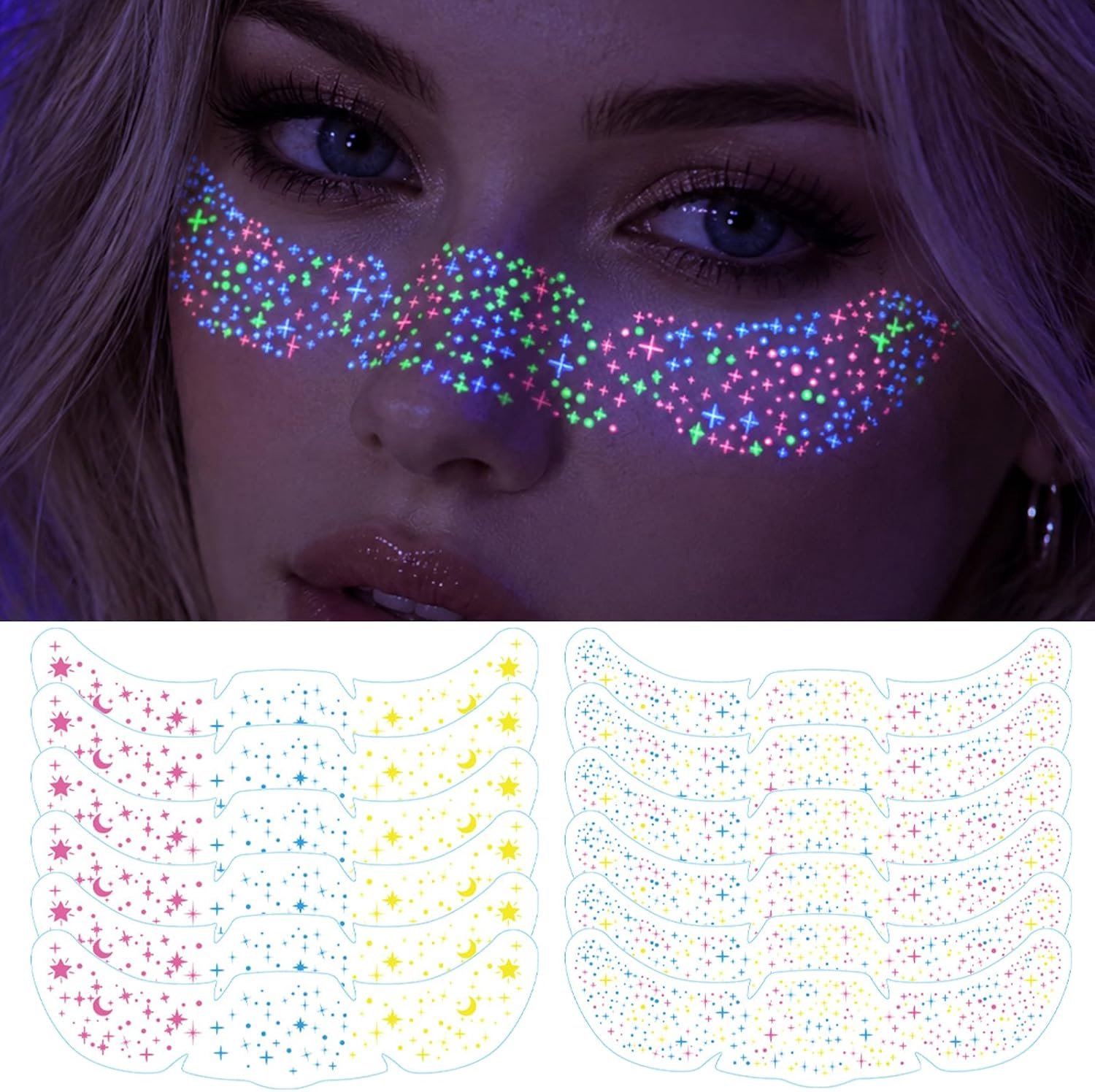 12 Stuks Glow-in-the-Dark Litteken Face Tattoos, Glitter Litteken Stickers