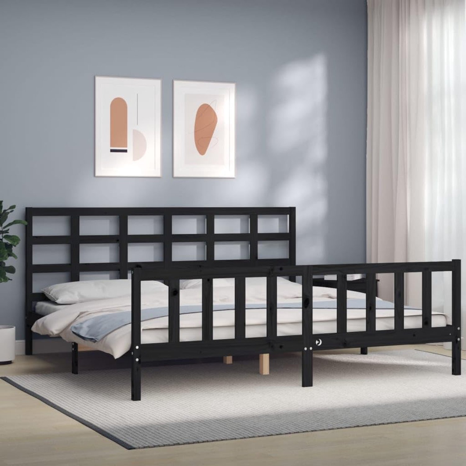 Grenenhout met hoofdeinde functioneel zwart 200x200 cm
