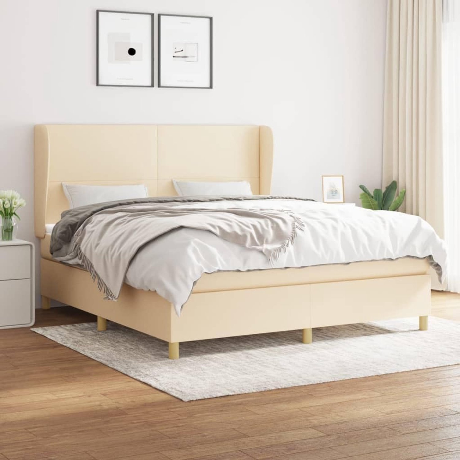 Ademend stof Verstelbaar hoofdbord Boxspring 160x200 Crème