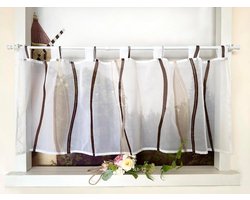 Vitrage met golfpatroon gordijn print korte vitrage met lussen keukengordijn kort modern voile bistrogordijn transparant HxB 30x120cm koffie