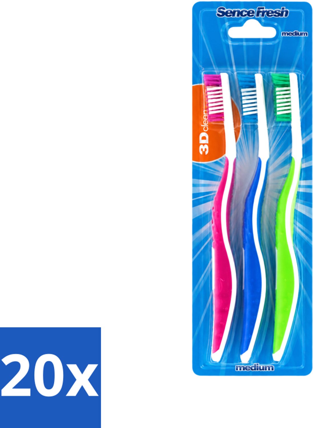 20 x Sence - Fresh 3D-Extra Clean - Tandenborstels - Medium - 3 Tandenborstels - Voordeelverpakking - 20 stuks