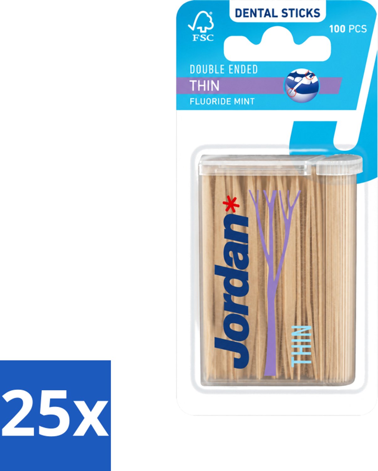 25 x Jordan - Clean Between Sticks - Tandenstokers - Dun & 2-zijdig - 100 Stokers - Voordeelverpakking - 25 stuks