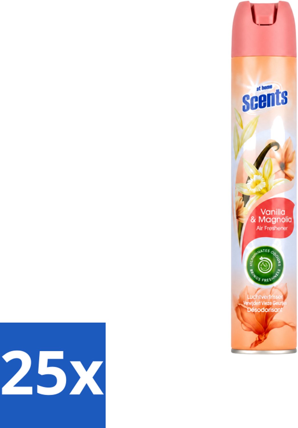 25 x At Home - Scents - Luchtverfrisser - Vanilla & Magnolia - Verwijdert Vieze Geurtjes - 400 ml - Voordeelverpakking - 25 stuks