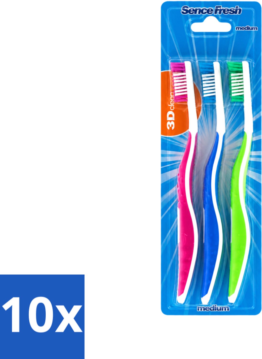 10 x Sence - Fresh 3D-Extra Clean - Tandenborstels - Medium - 3 Tandenborstels - Voordeelverpakking - 10 stuks