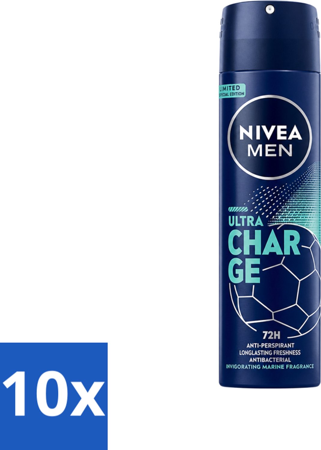 10 x Nivea - Men - Deodorant - Spray - Ultra Charge - 150 ml - Voordeelverpakking - 10 stuks