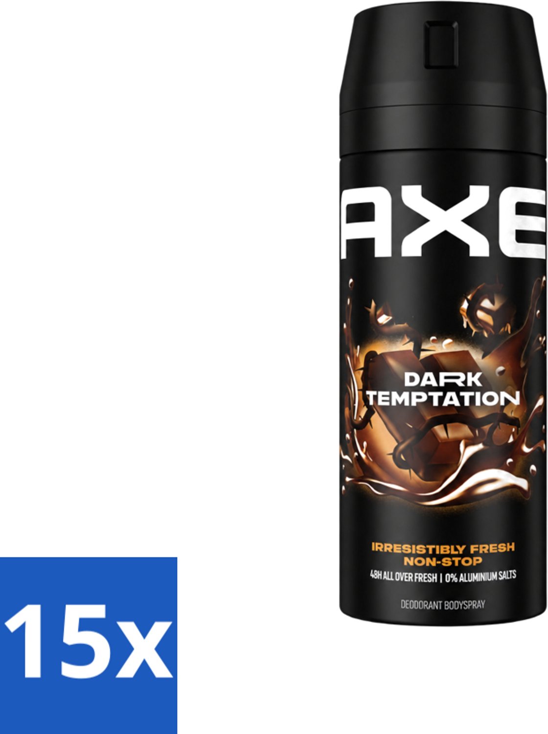 15 x Axe - Deodorant Bodyspray - 48hrs Non Stop Fresh - Dark Temptation - Dark Chocolate - 150 ml - Voordeelverpakking - 15 stuks