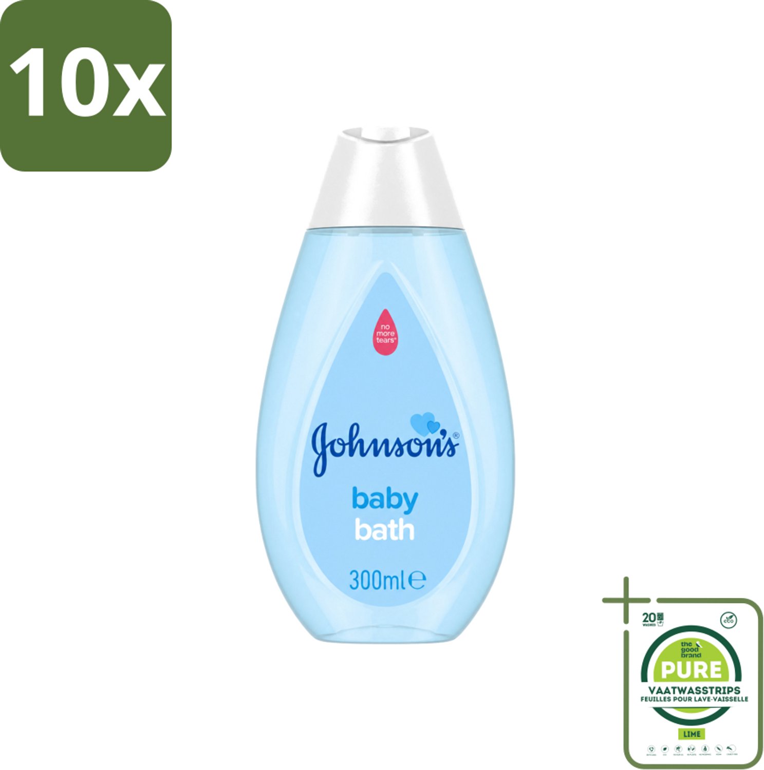 10 x Johnson's - Baby Bath - Puur & Zacht - 300 ml - Grootverpakking - Vaatwasstrips - Babybad - Babyzeep - Zachte Badzeep - Gevoelige Huid - Babyhuid