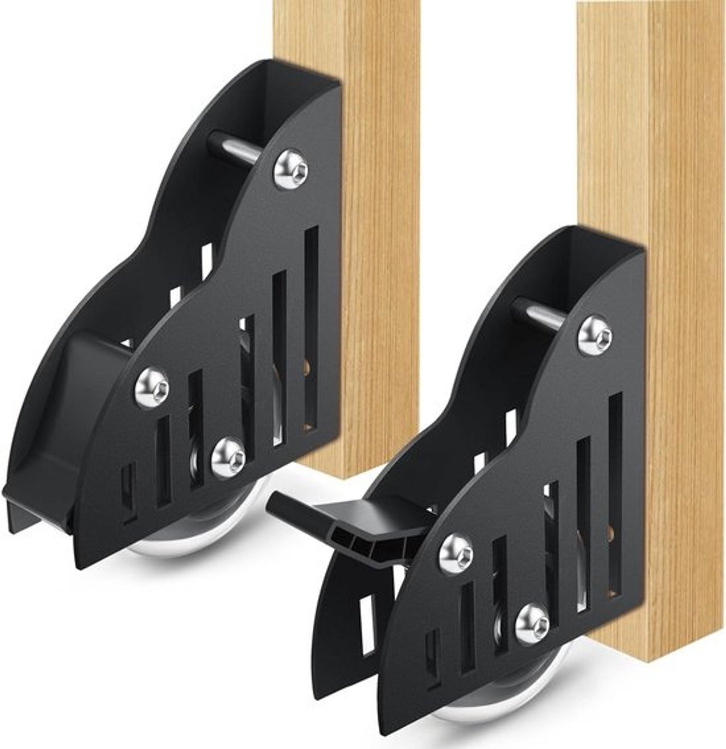 2 Pcs - Verrijdbare ladderrollen voor bibliotheekladder - Met rem - Zwart