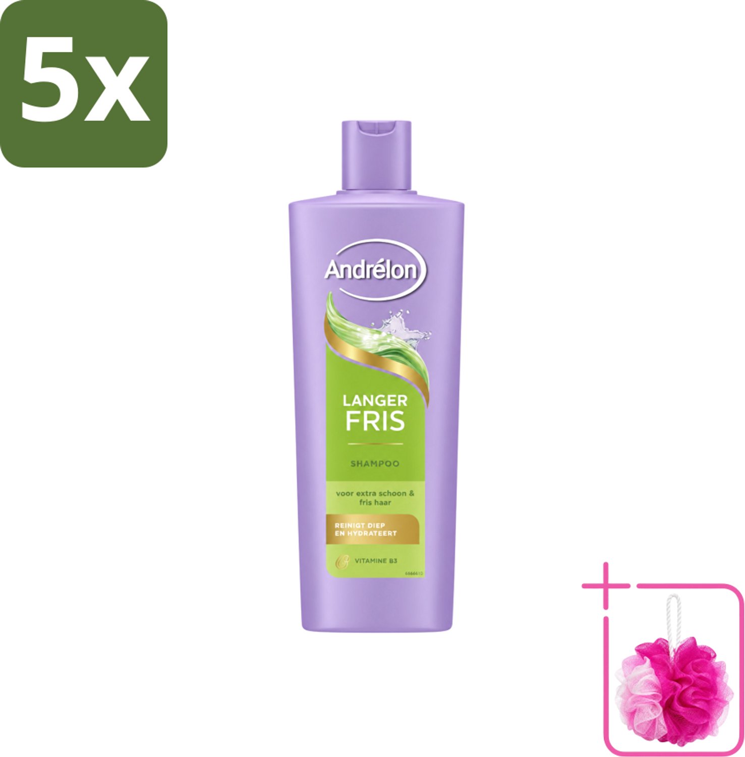 5 x Andrélon – Shampoo – Langer Fris – 400 ml - Bulkverpakking - Luchtig haar - Douchemop - Fris haar