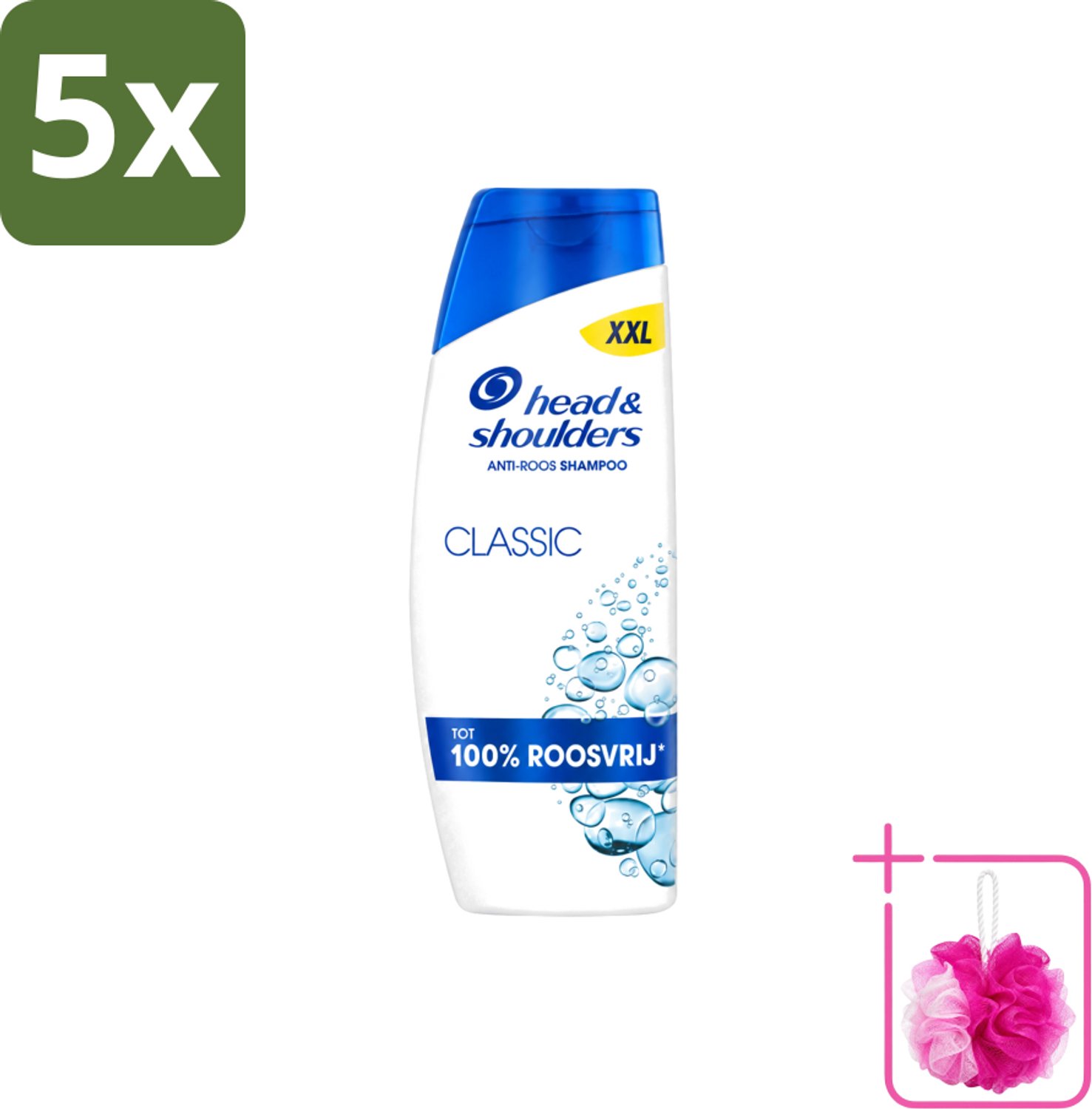 5 x Head & Shoulders – Shampoo – Classic – 625 ml - Bulkverpakking - Anti-roos shampoo - Douchemop - Roosvrij haar