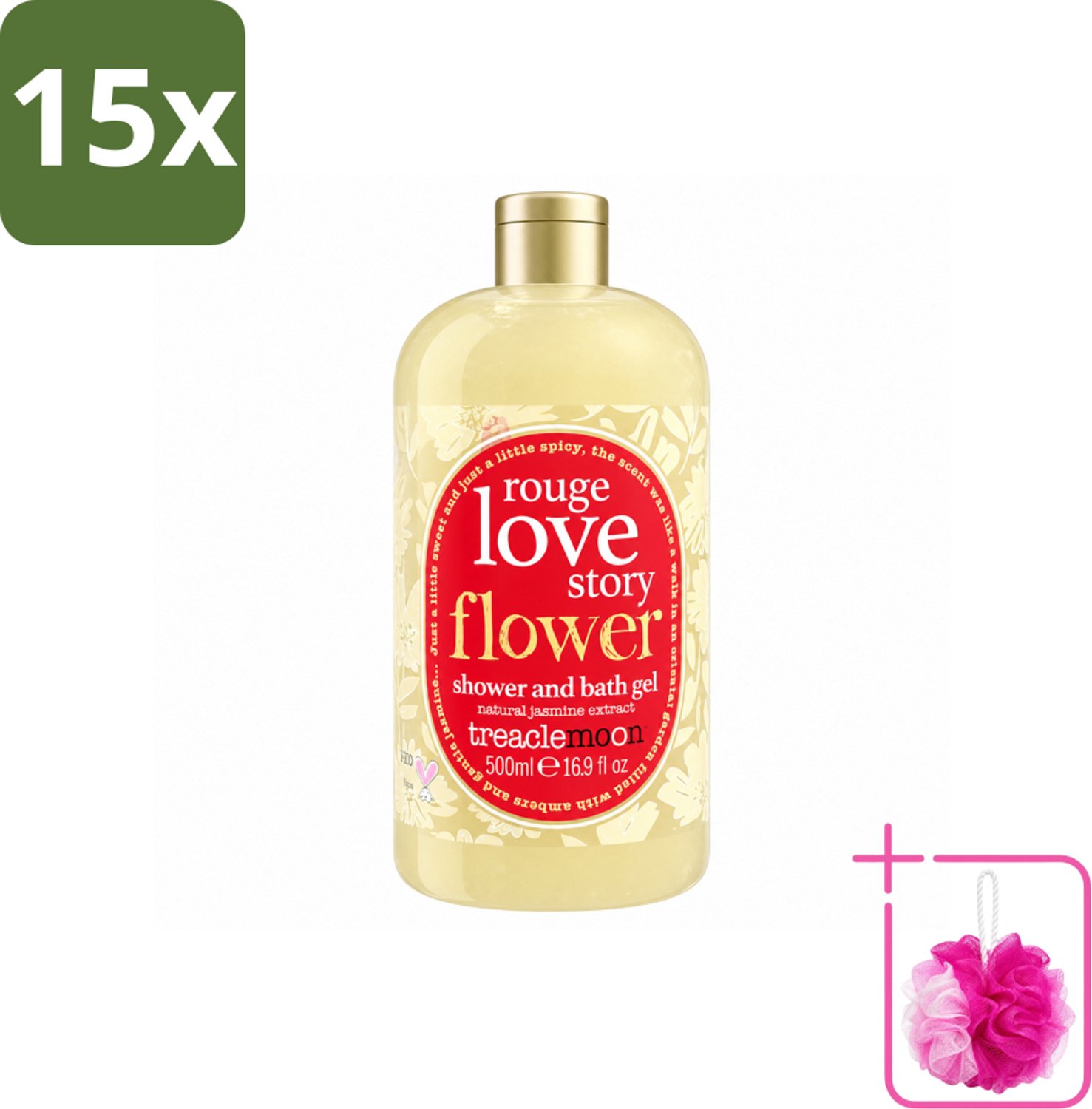 15 x Treaclemoon – Bad- & Douchegel – Rouge Love Story – 500 ml - Bulkverpakking - Bad en douchegel - Douchemop - Gember