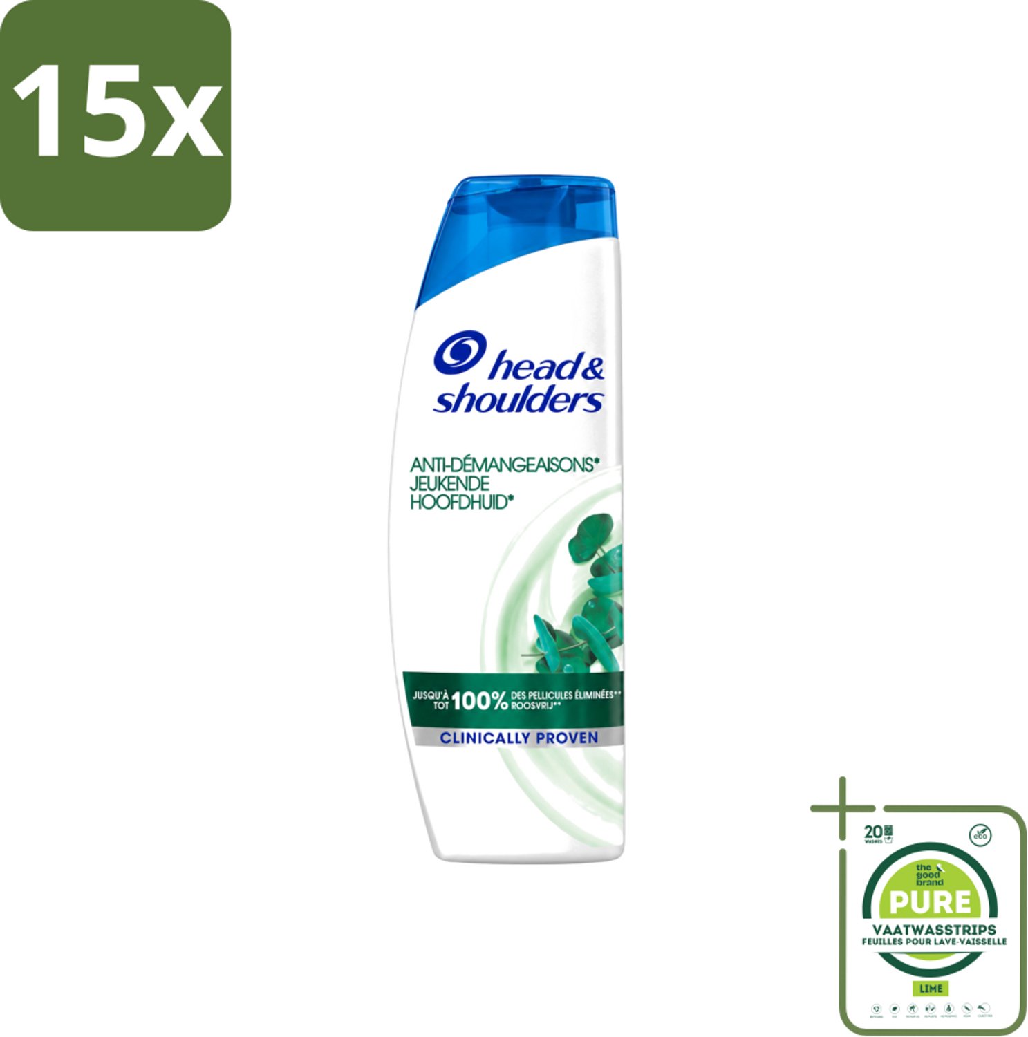15 x Head & Shoulders - Anti-Roos Shampoo - Jeukende Hoofdhuid - 285 ml - Grootverpakking - Vaatwasstrips - Jeukende Hoofdhuid - Anti-roos Shampoo - Roosvrij Haar - Hoofdhuid Verzorging - Jeuk Beheersen