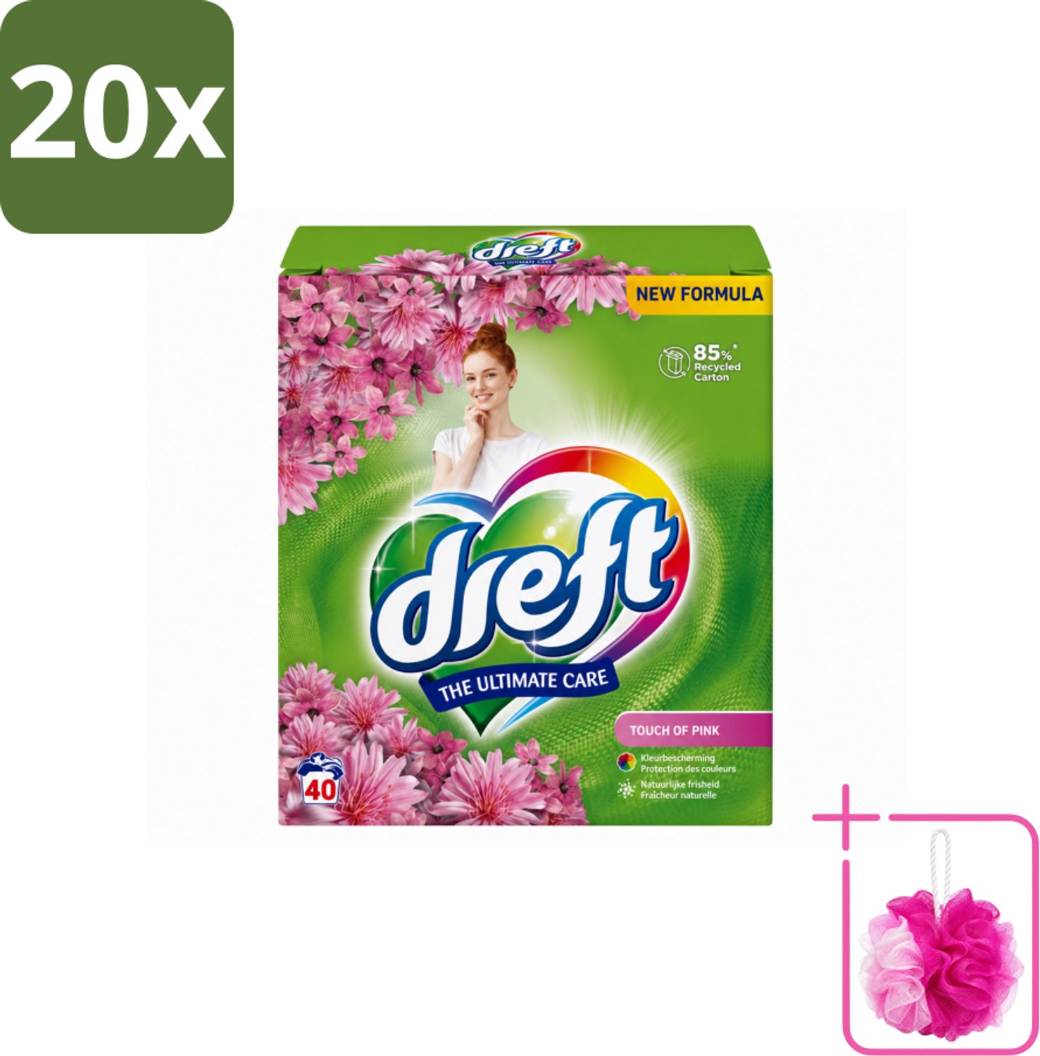 20 x Dreft – Touch Pink – Poeder Wasmiddel – 2,6 kg – 40 wasbeurten - Bulkverpakking - Wasmiddel poeder - Douchemop - Wasmiddel voor kleding