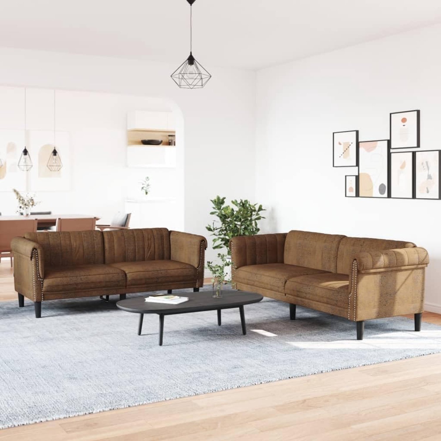 2-delig. Sofa set bruin fluweel - zachte bekleding en modern design voor woonkamer, comfortabele stoelset met stabiele steunpoten