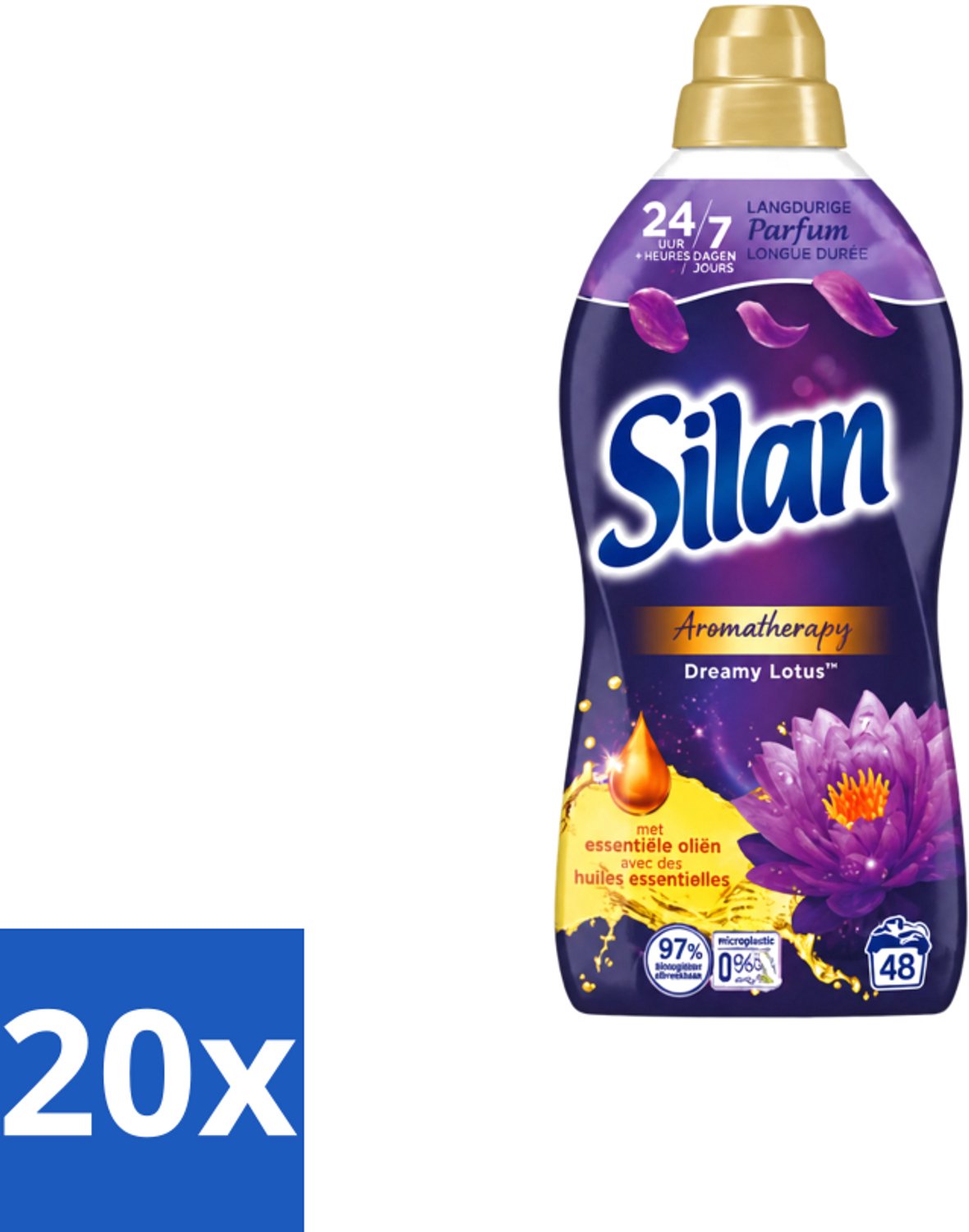 20 x Silan Aromatherapy - Wasverzachter - Dreamy Lotus - Essentiële Oliën en Langdurige Parfum - 48 Wasbeurten - 1.056L - Voordeelverpakking - 20 stuks