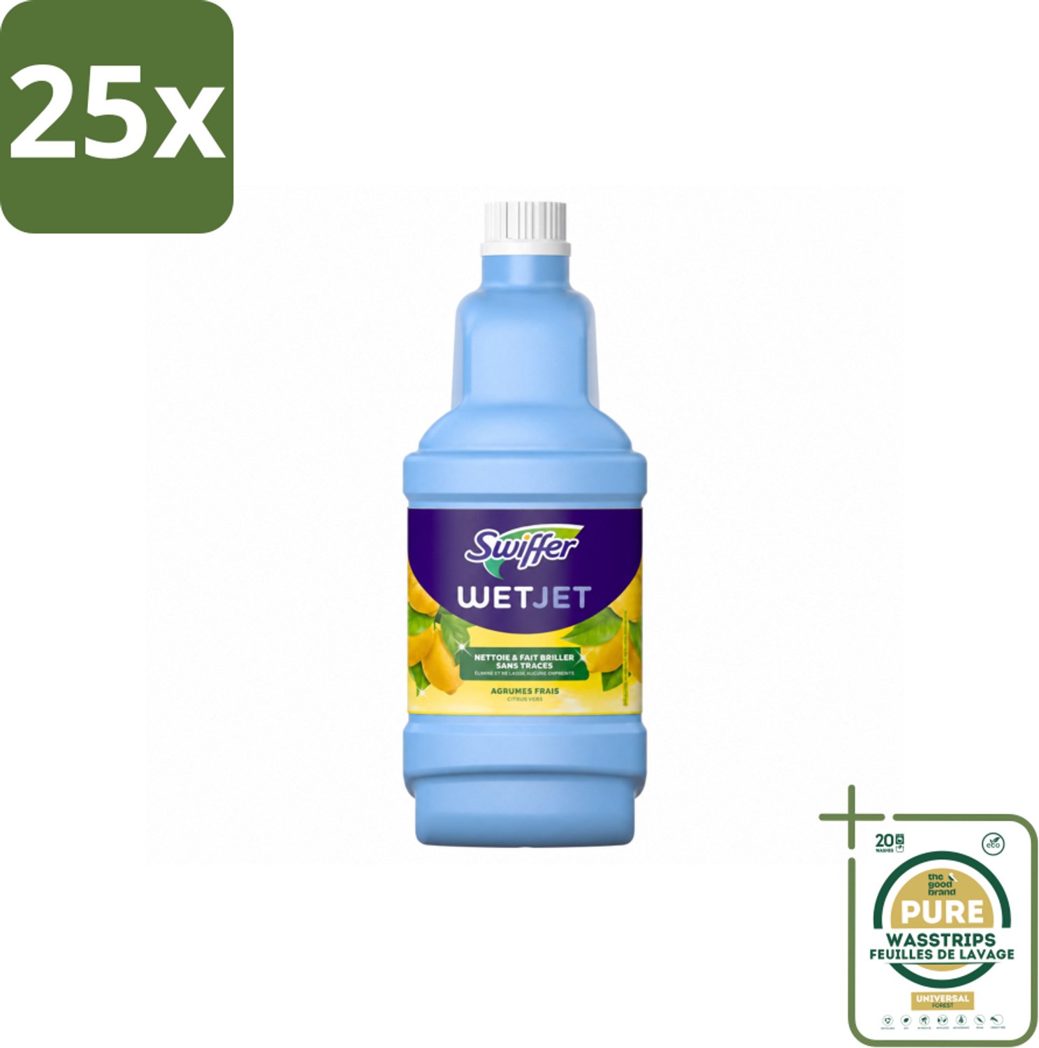25 x Swiffer - WetJet Reinigingsmiddel – Dweilsysteem Navulling – Alles-in-één – 1,25 L - Wasstrips - Vloerreiniging - Vet En Vlekken Verwijderen - Doekjes Met Vasthoudtechnologie - Spraymop - Alles-in-één Reinigingsset