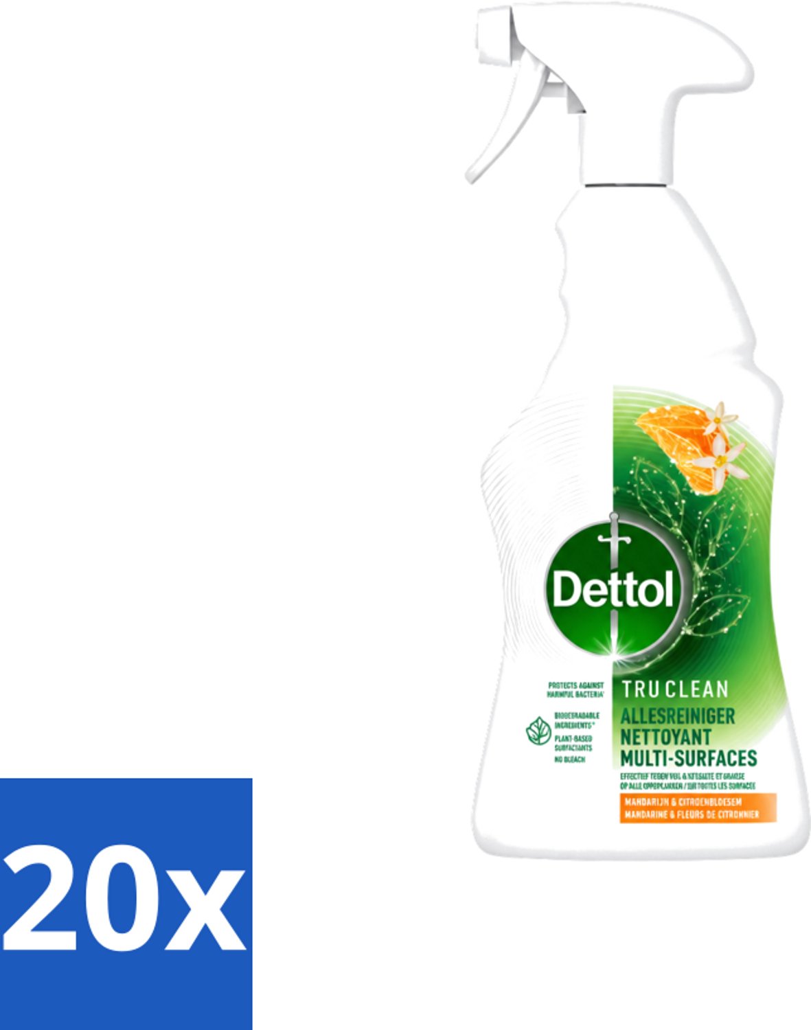 20 x Dettol Tru Clean - Allesreiniger - Spray - Mandarijn & Citroenbloesem - Multi-Oppervlakken - 500ml - Voordeelverpakking - 20 stuks