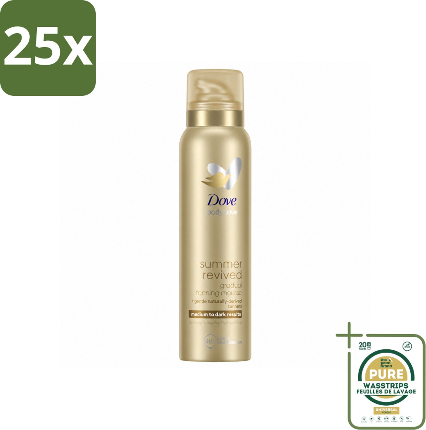 25 x Dove – Bodymousse – Summer Revived Medium-Dark – 150 ml - Wasstrips - Zelfbruinende Bodymousse - Natuurlijke Teint - Zomerse Teint - Huid Verzorging - Huid Hyderatatie