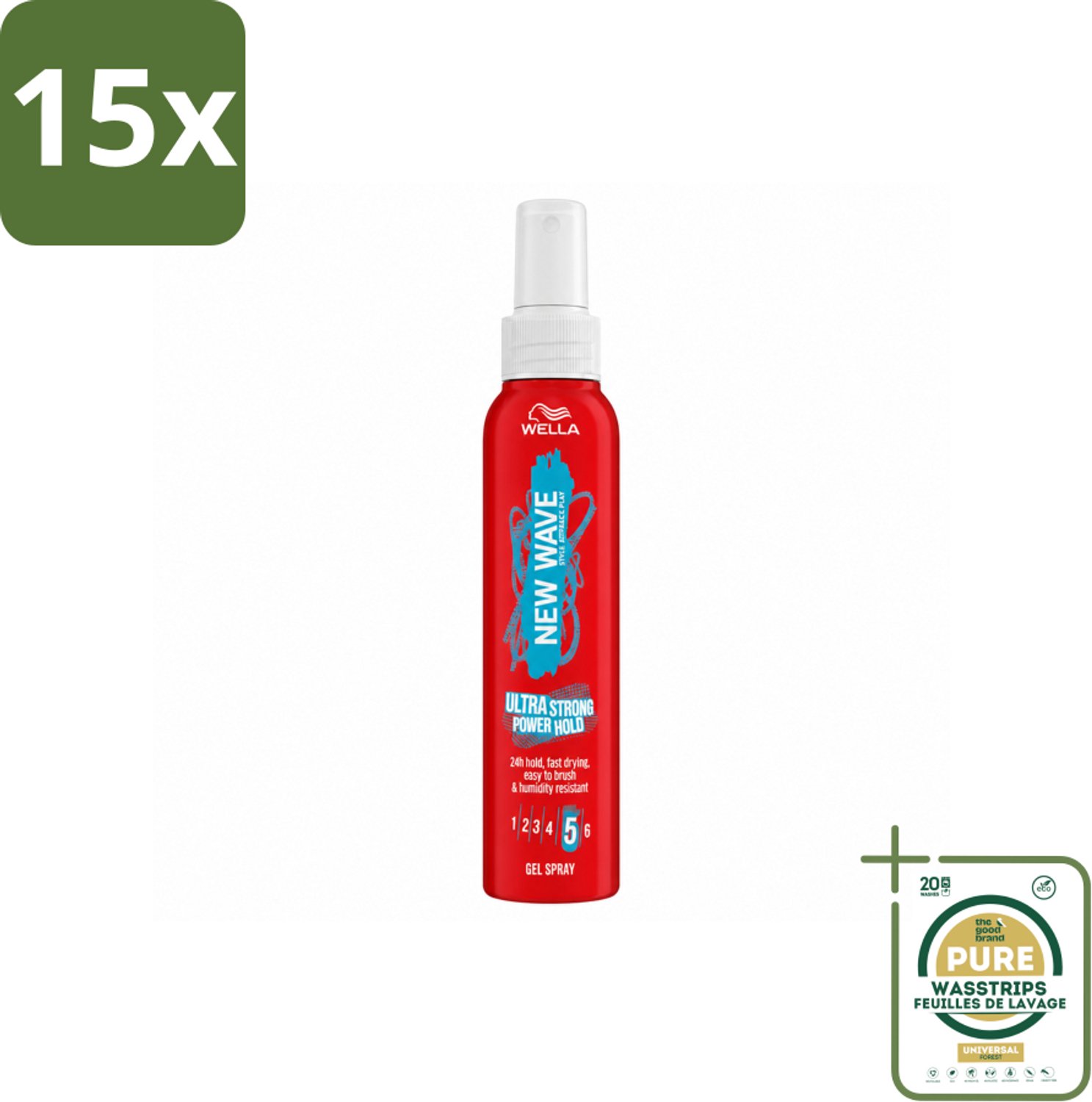 15 x Wella – New Wave Power Hold – Gelspray – 150 ml - Wasstrips - Haarspray - Krachtige Houding - Styling Spray - Haarspray Met Houding - Haarspray Met UV Bescherming