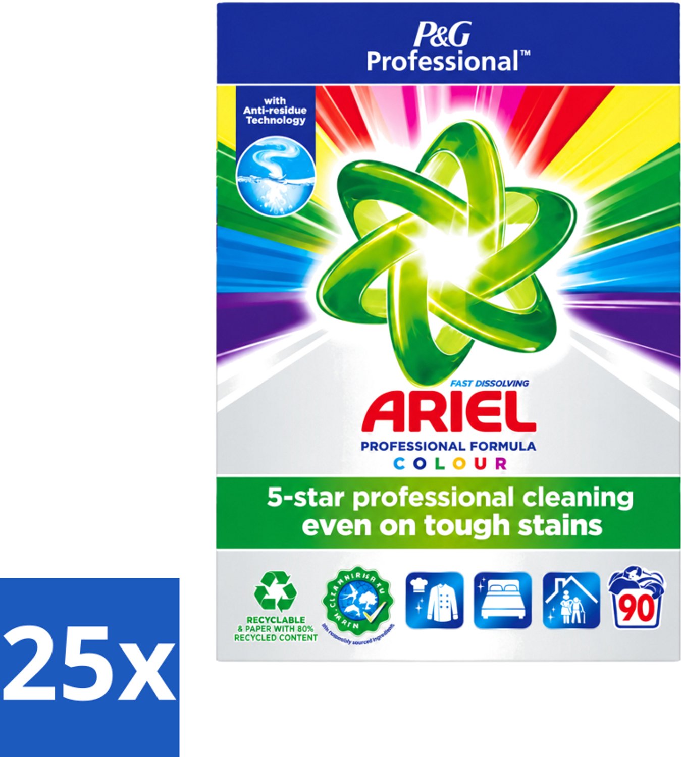 25 x Ariel Professional - Waspoeder - Gekleurde Was - 90 Wasbeurten - Voordeelverpakking - 25 stuks