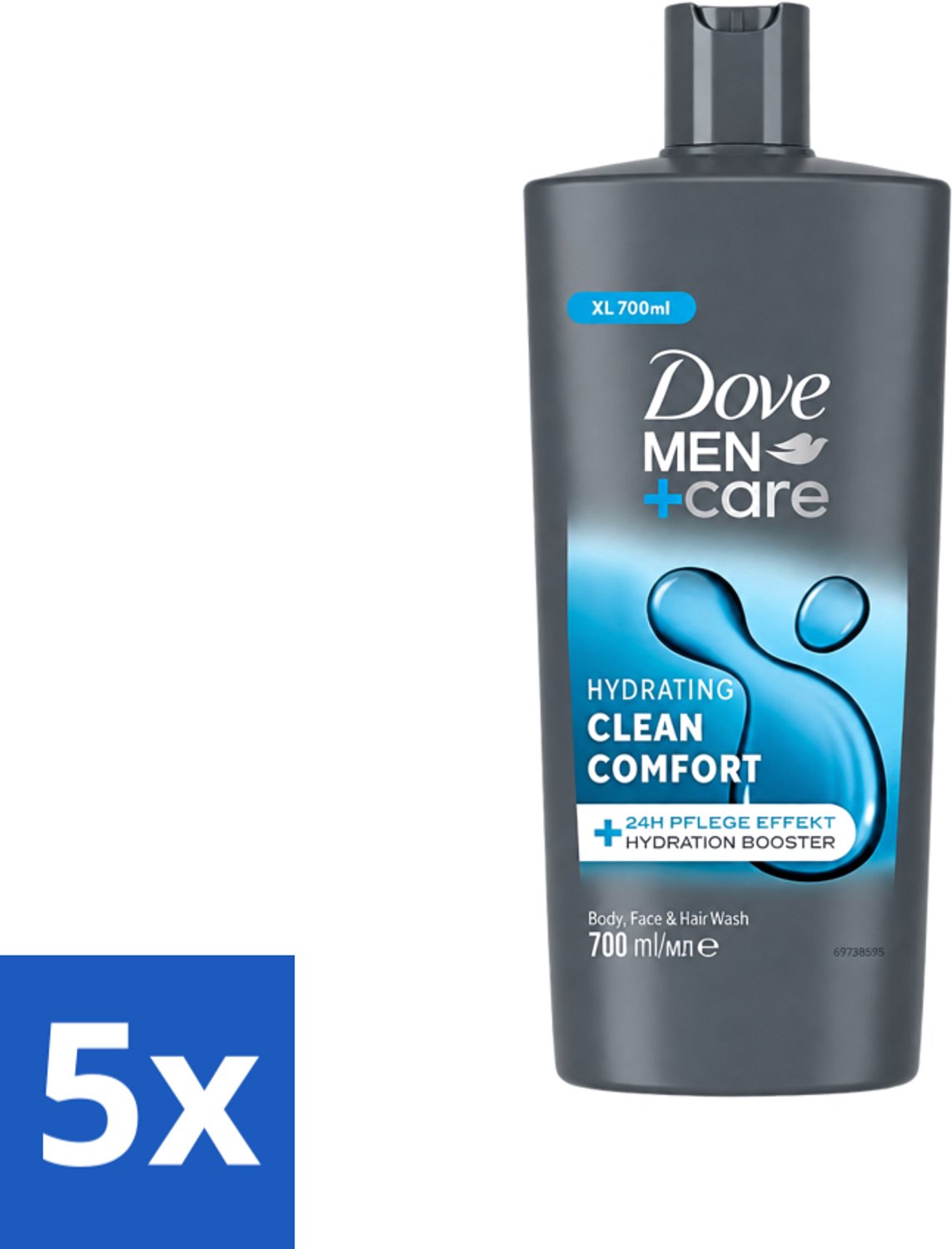 5 x Dove Men+Care - Clean Comfort - 3-in-1 Douchegel - Hydraterend- 700 ml - Voordeelverpakking - 5 stuks