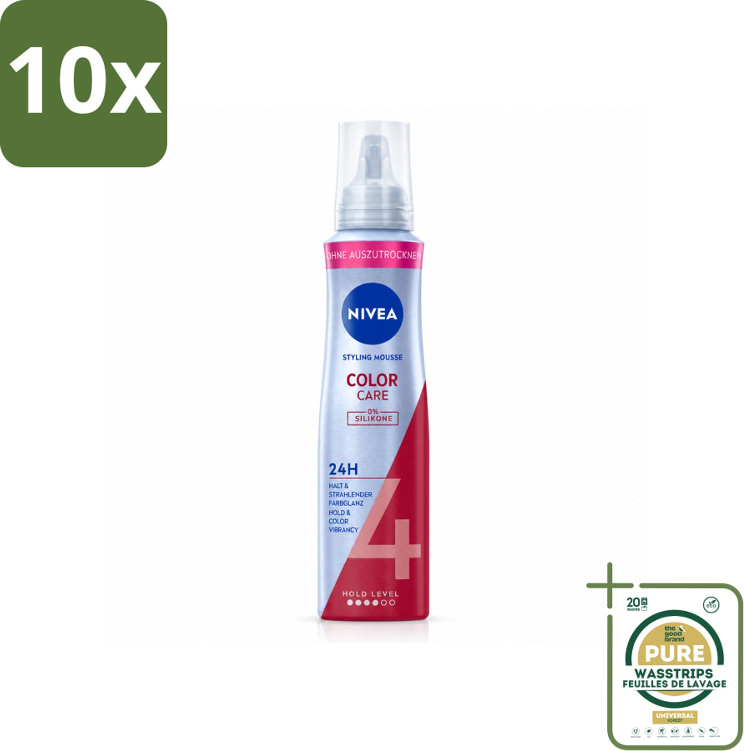 10 x NIVEA – Haarmousse – Color Care & Protect – 150 ml - Wasstrips - Haarbescherming - Kleurbescherming - Haarfixatie - Haarverzorging - Panthenol