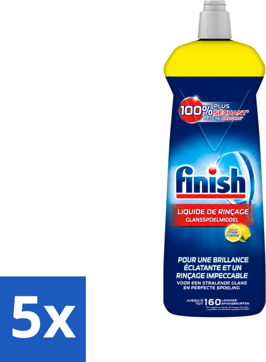 5 x Finish - Glansspoelmiddel - Citroen - Stralende glans - Tot 160 Afwasbeurten - 800 ml - Voordeelverpakking - 5 stuks