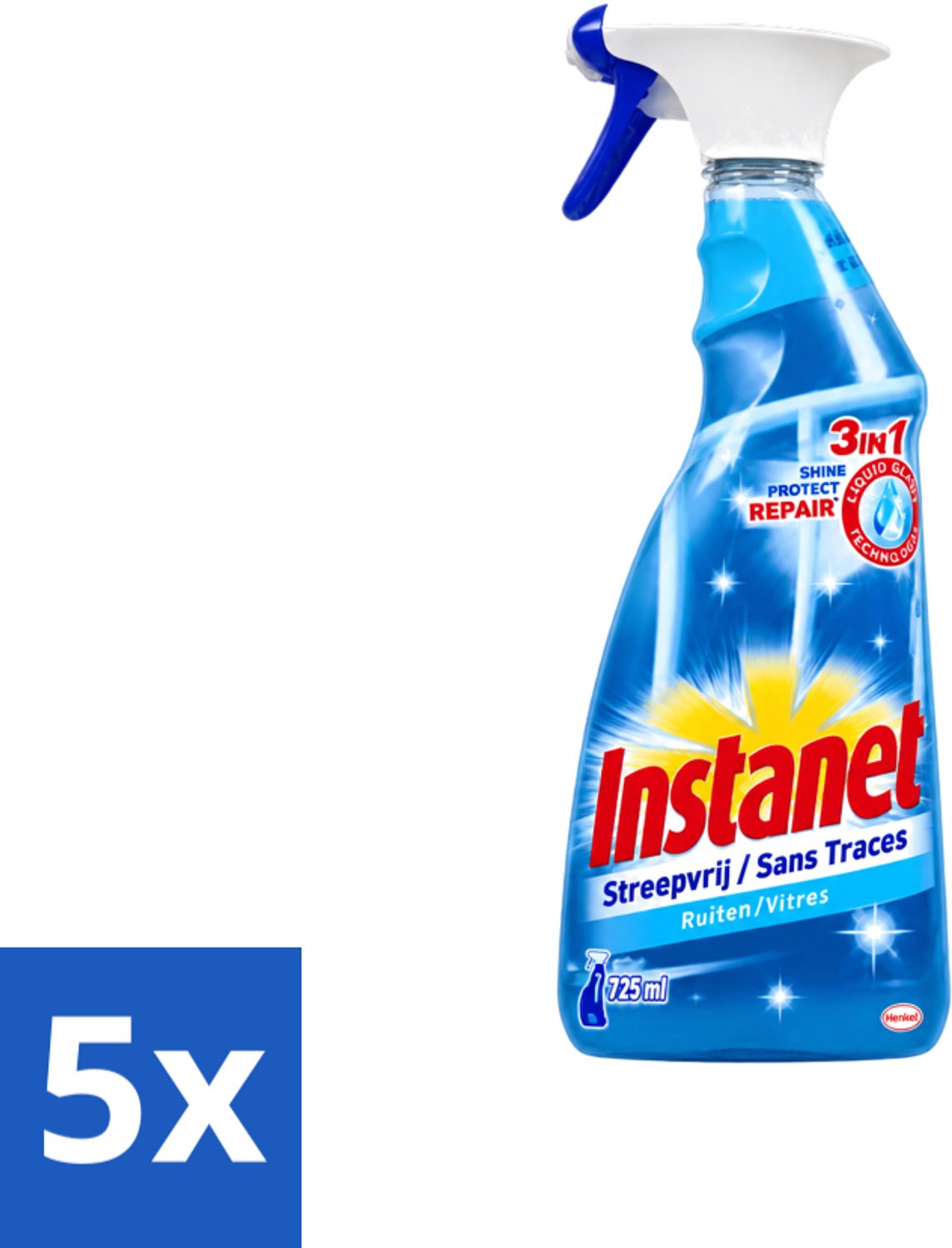 5 x Instanet - Ruitenreiniger - Streepvrij - 3in1 Spray - 725 ml - Voordeelverpakking - 5 stuks