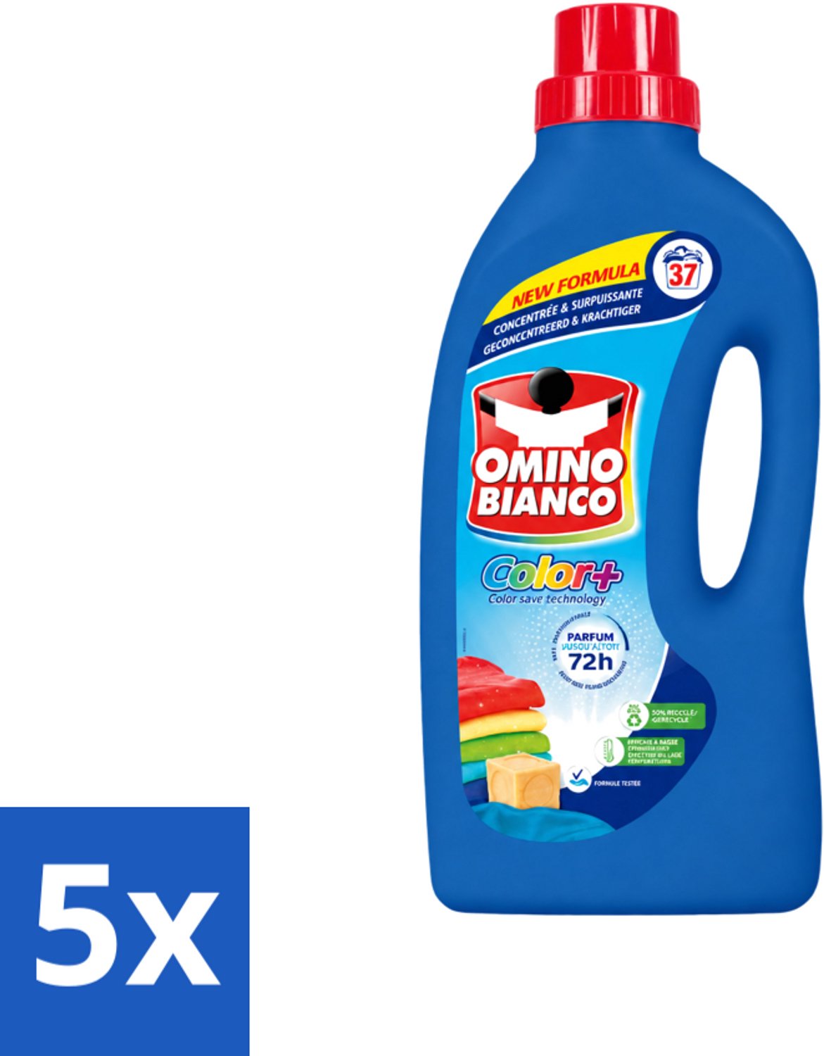 5 x Omino Bianco - Color+ - Wasmiddel - Tot 72h Parfum - Gekleurde Was - 37 Wasbeurten - Voordeelverpakking - 5 stuks