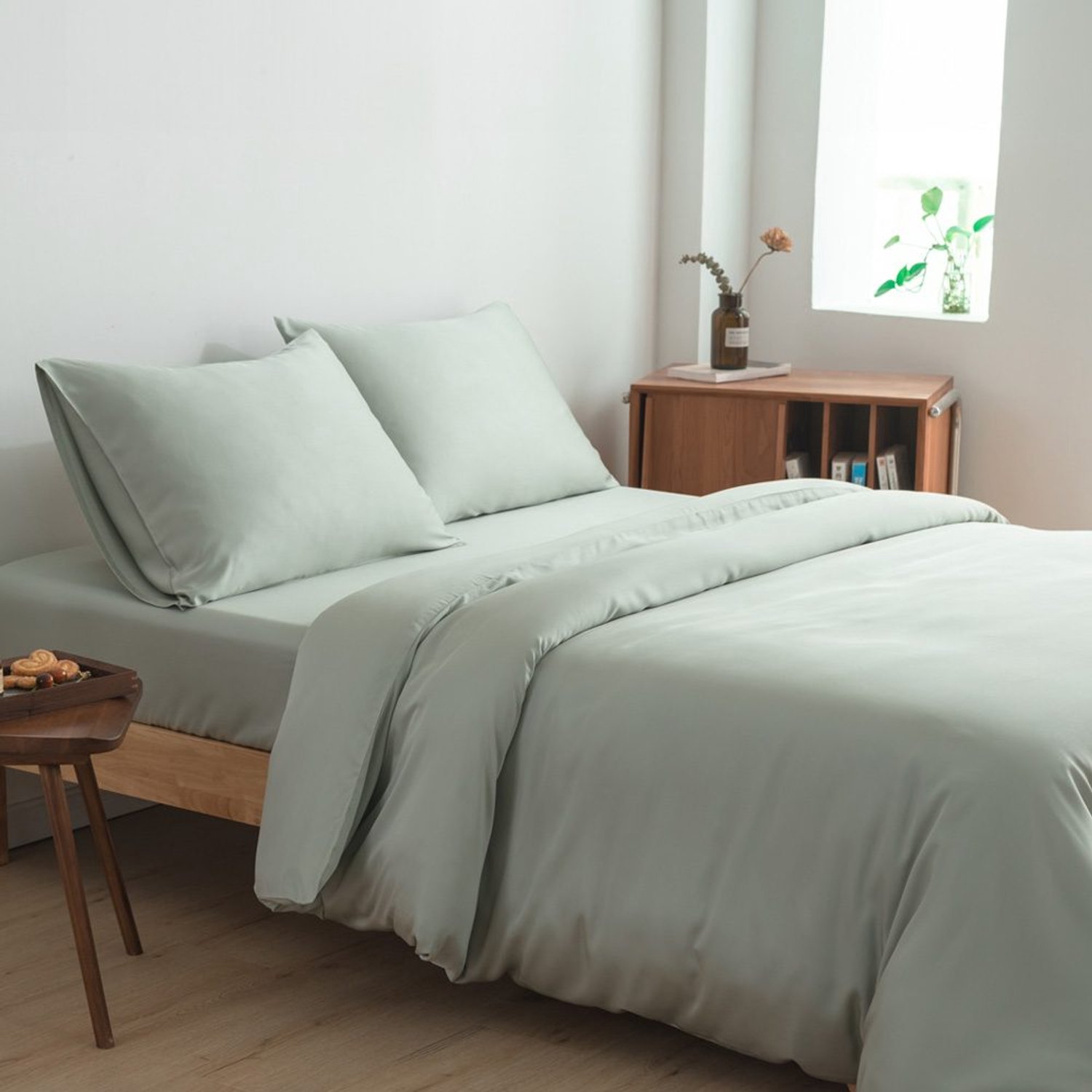 Boomba Bamboo bamboe beddengoedset - Sage Green - 2-persoons L - dekbedovertrek 200x220 cm, hoeslaken 160x200 cm en 2 kussenslopen 60x70 cm - 400TC satijn Groen