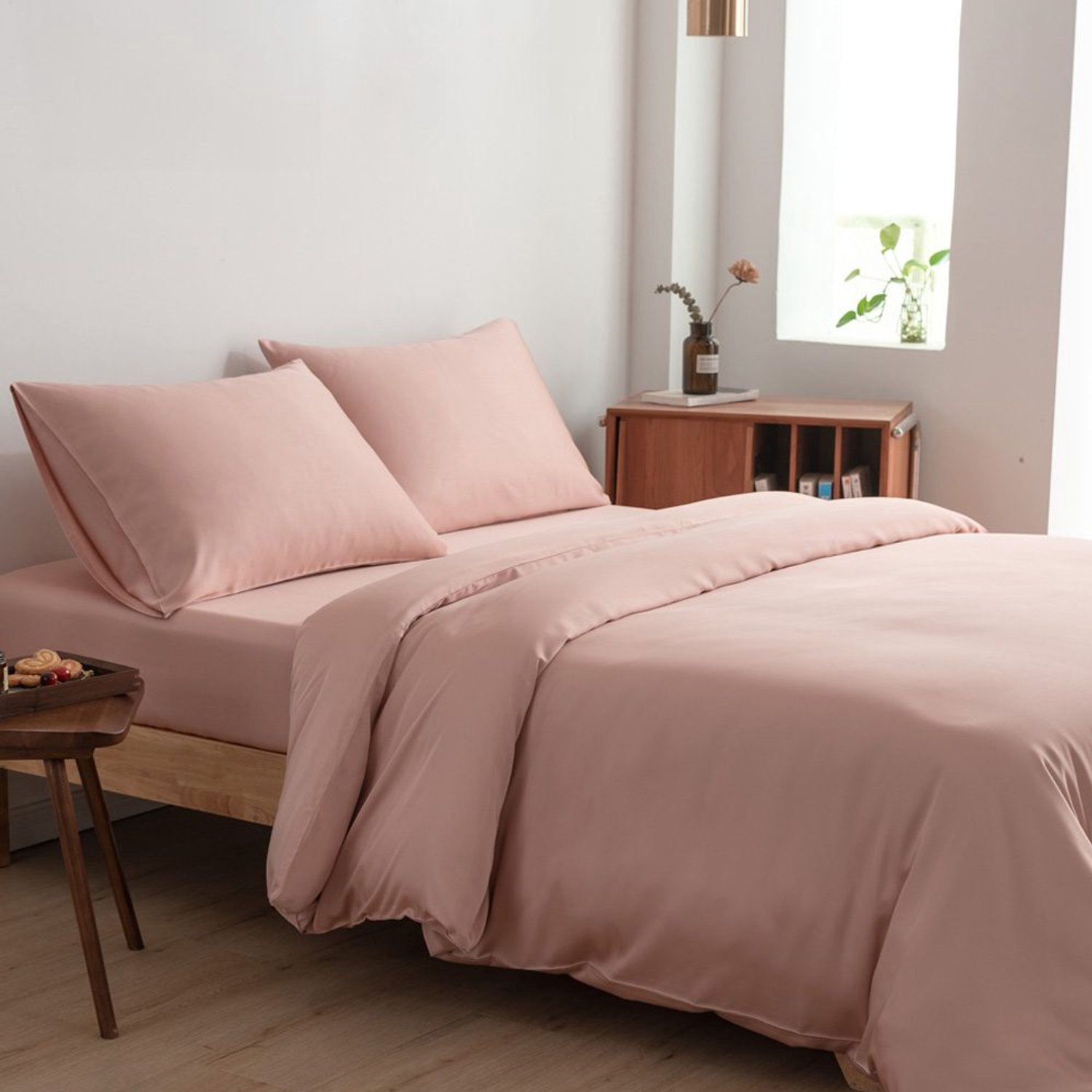 Boomba Bamboo bamboe beddengoedset - Cuddle Pink - 2-persoons XL - dekbedovertrek 240x220 cm, hoeslaken 180x200 cm en 2 kussenslopen 60x70 cm - 400TC satijn Roze