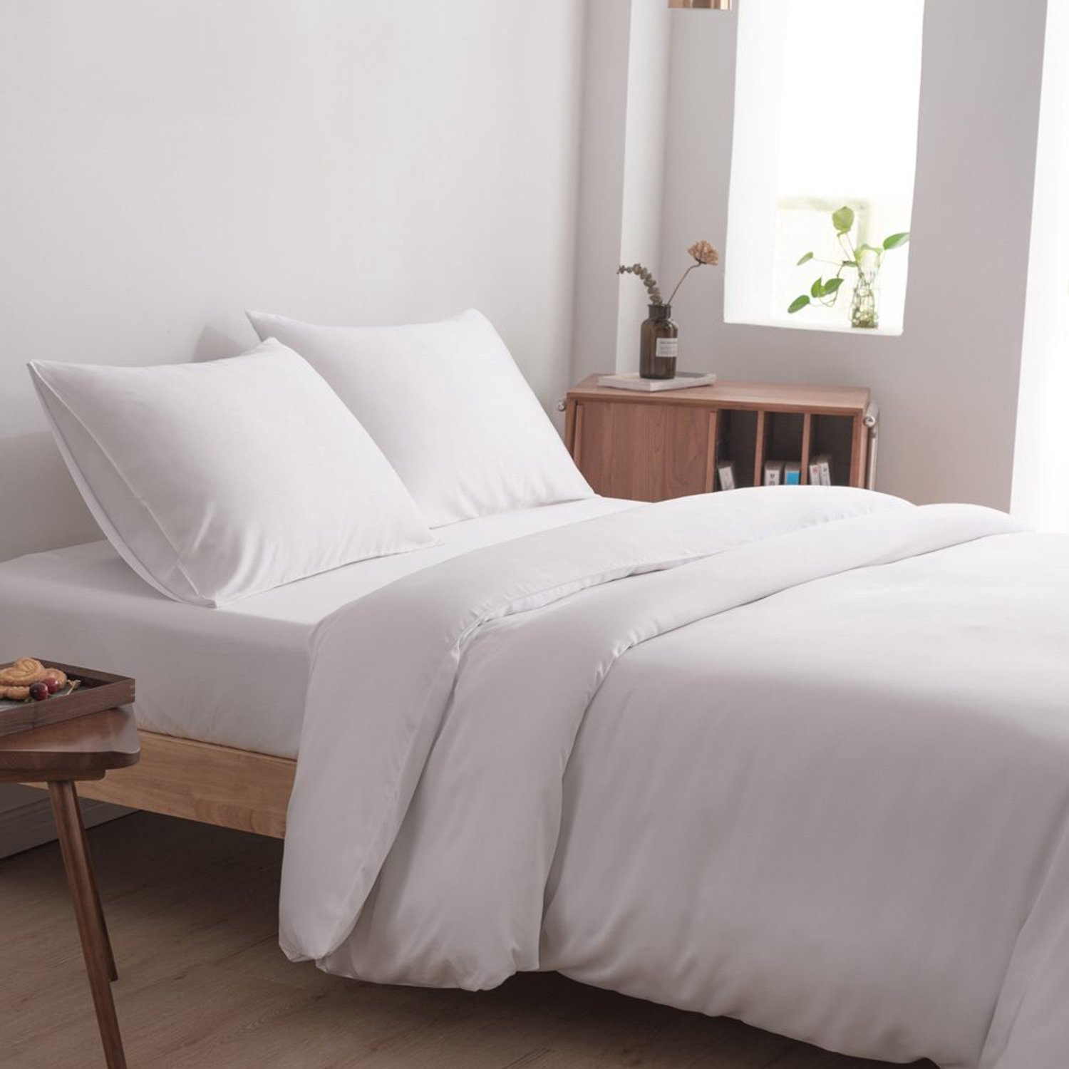 Boomba Bamboo bamboe beddengoedset - Coco White - 2-persoons XXL - dekbedovertrek 260x240 cm, hoeslaken 200x200 cm en 2 kussenslopen 60x70 cm - 400TC satijn Wit