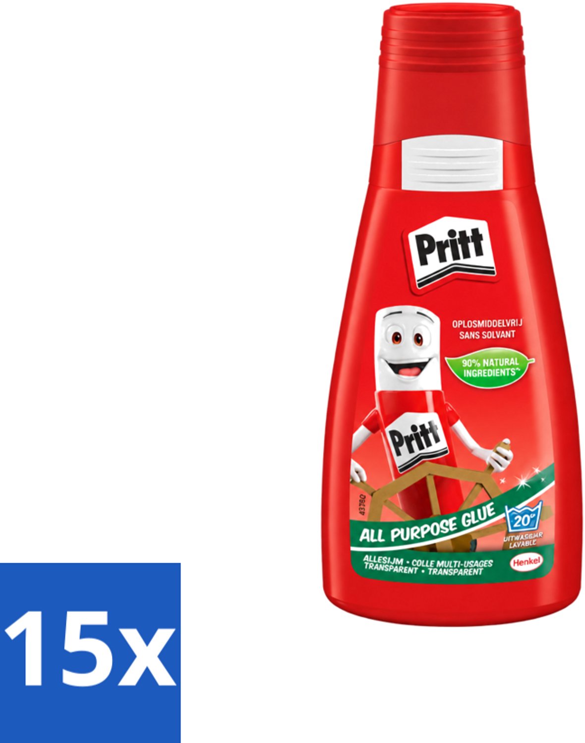 15 x Pritt - Alleslijm - Uitwasbaar - 90% Natuurlijke Ingrediënten - 100g - Voordeelverpakking - 15 stuks