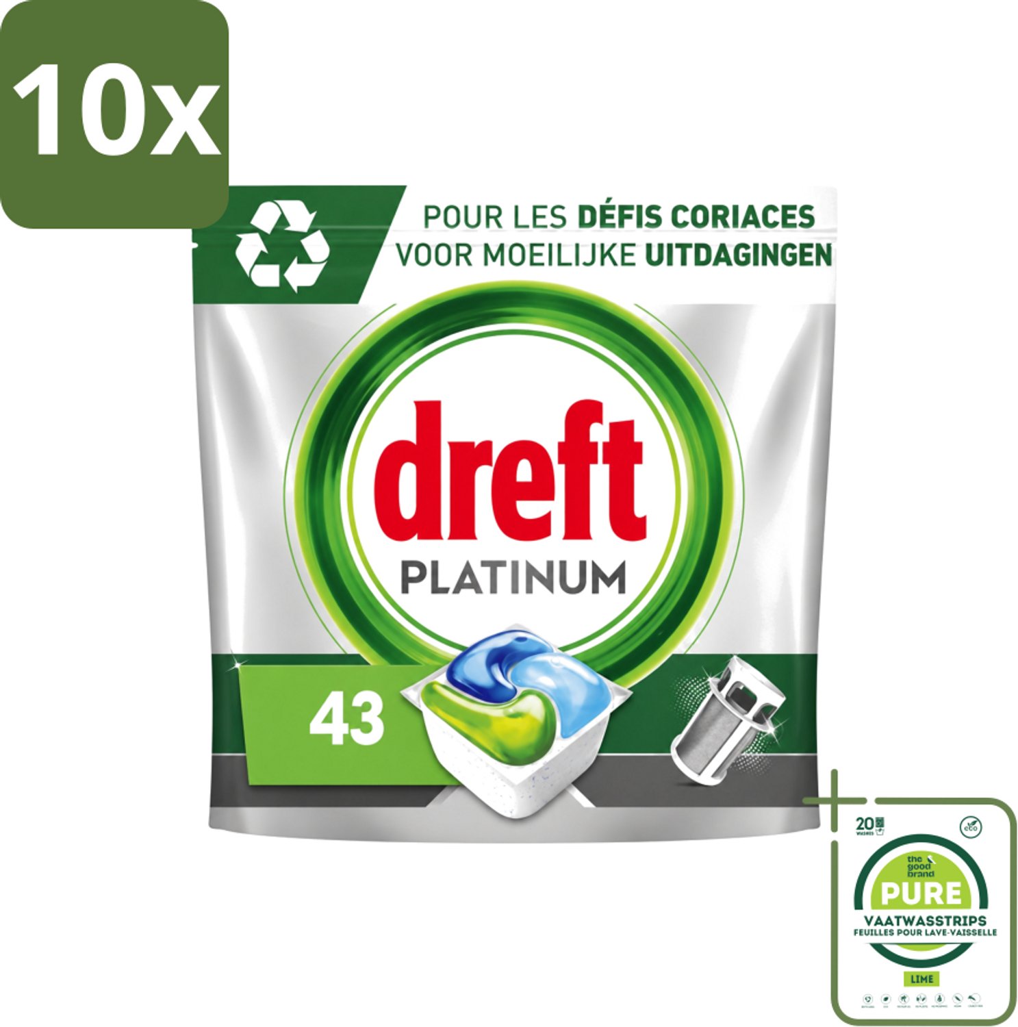 10 x Dreft Platinum - All In One - Vaatwascapsules - 43 Afwasbeurten - Grootverpakking - Vaatwasstrips - Vaatwasmiddel - Vaatwascapsules - Vaatwasser Reinigen - Vaatwasmiddel Capsule - Vaatwasmiddel 43 Wasbeurten