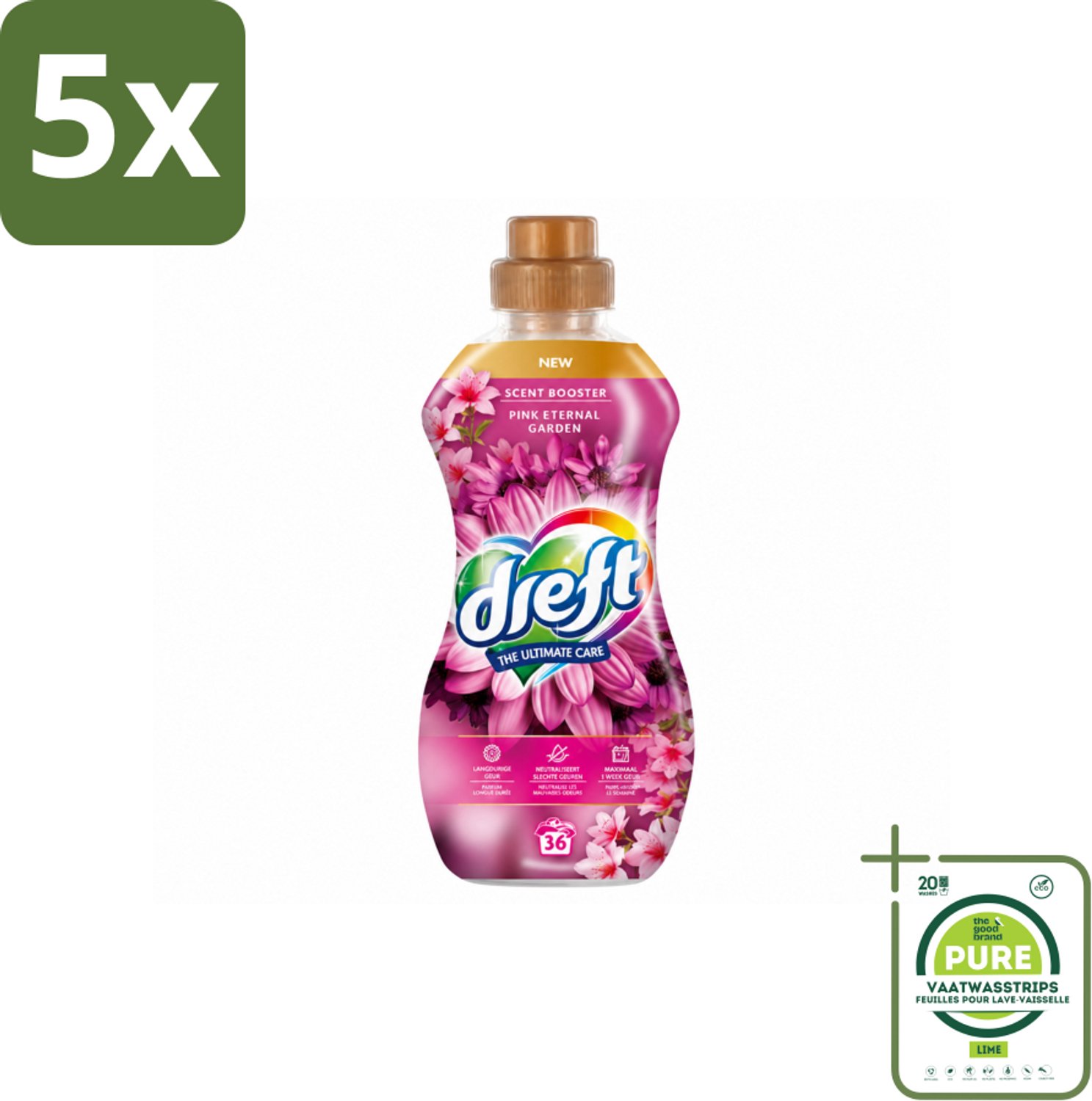 5 x Dreft – Pink Eternal Garden – Vloeibare Geurbooster – 720 ml – 36 wasbeurten - Grootverpakking - Vaatwasstrips - Wasmiddel Poeder - Frisheid Was - Kleurbescherming - Vezelbescherming - Anti-kreukwerking
