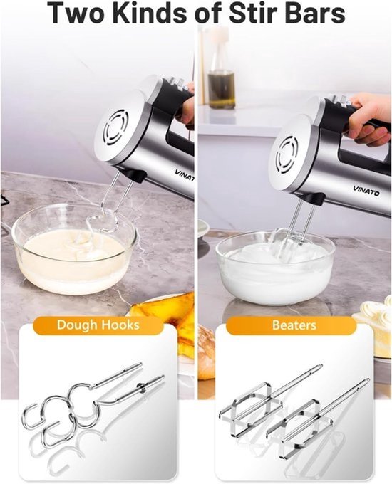 SnelShoppen - Handmixer van 300 watt - Elektrische mixer met 5 snelheden, roestvrijstalen garde en kneedhaken - Ideaal voor eieren, deeg en taart - Keukenmixer — afbeelding 3