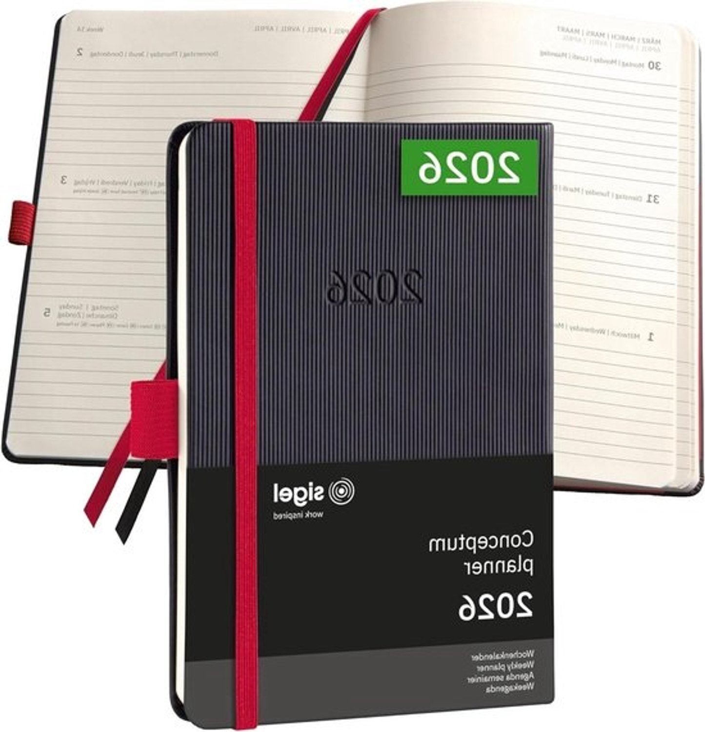Weekkalender Conceptum - Agenda en planner - Zakelijk plannen - Softwave hardcover - A6 formaat - Zwart rood