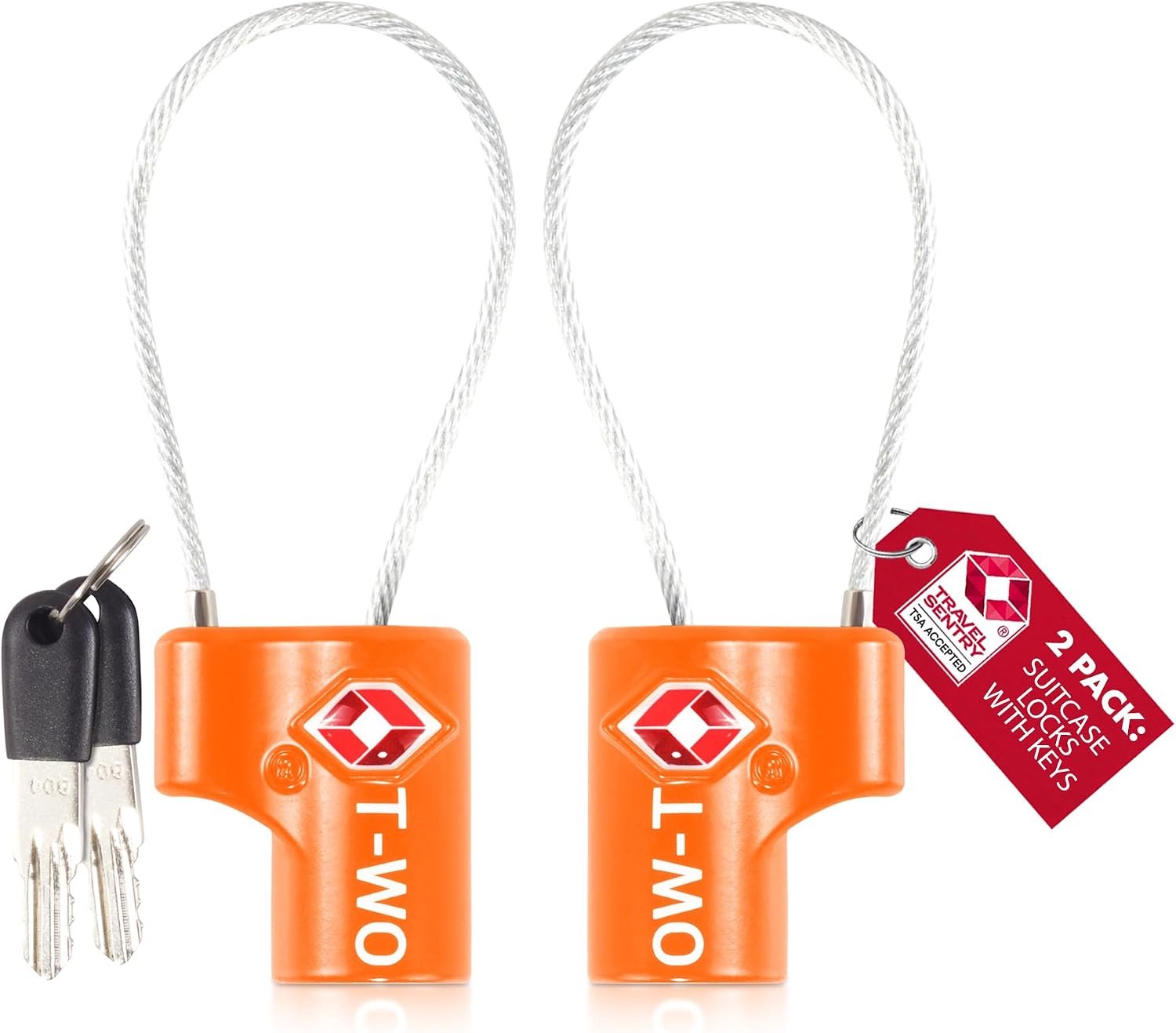 2x TSA Kettingslot met Sleutel - Oranje - Zinklegering - Bagageslot