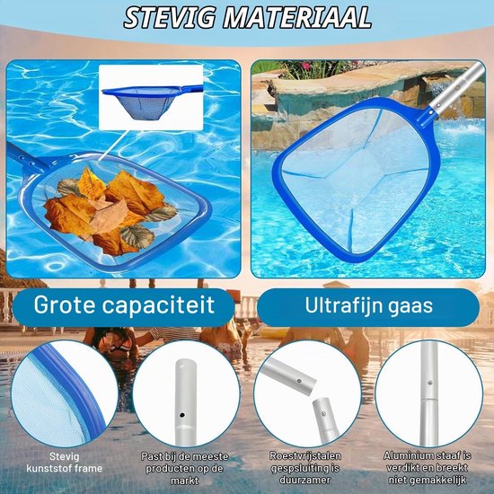 Schepnet voor zwembad, zwembad, bodem met telescoop, robuust, 140 cm, voor vijver, reinigingsnet voor zwembad, zwembad, spa, zwembadnet voor het reinigen van afval van bodem en oppervlak — afbeelding 4