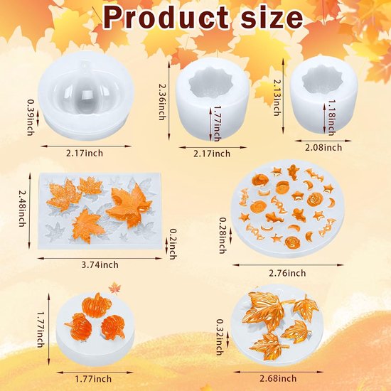 Vorm pompoen, gietvorm herfst, kaarsvorm, pompoen, siliconen gietvormen voor herfst, Halloween Thanksgiving harsvormen voor doe-het-zelf kaarsen, zeep, bonbons, kunsthandwerk (7 stuks) — afbeelding 2