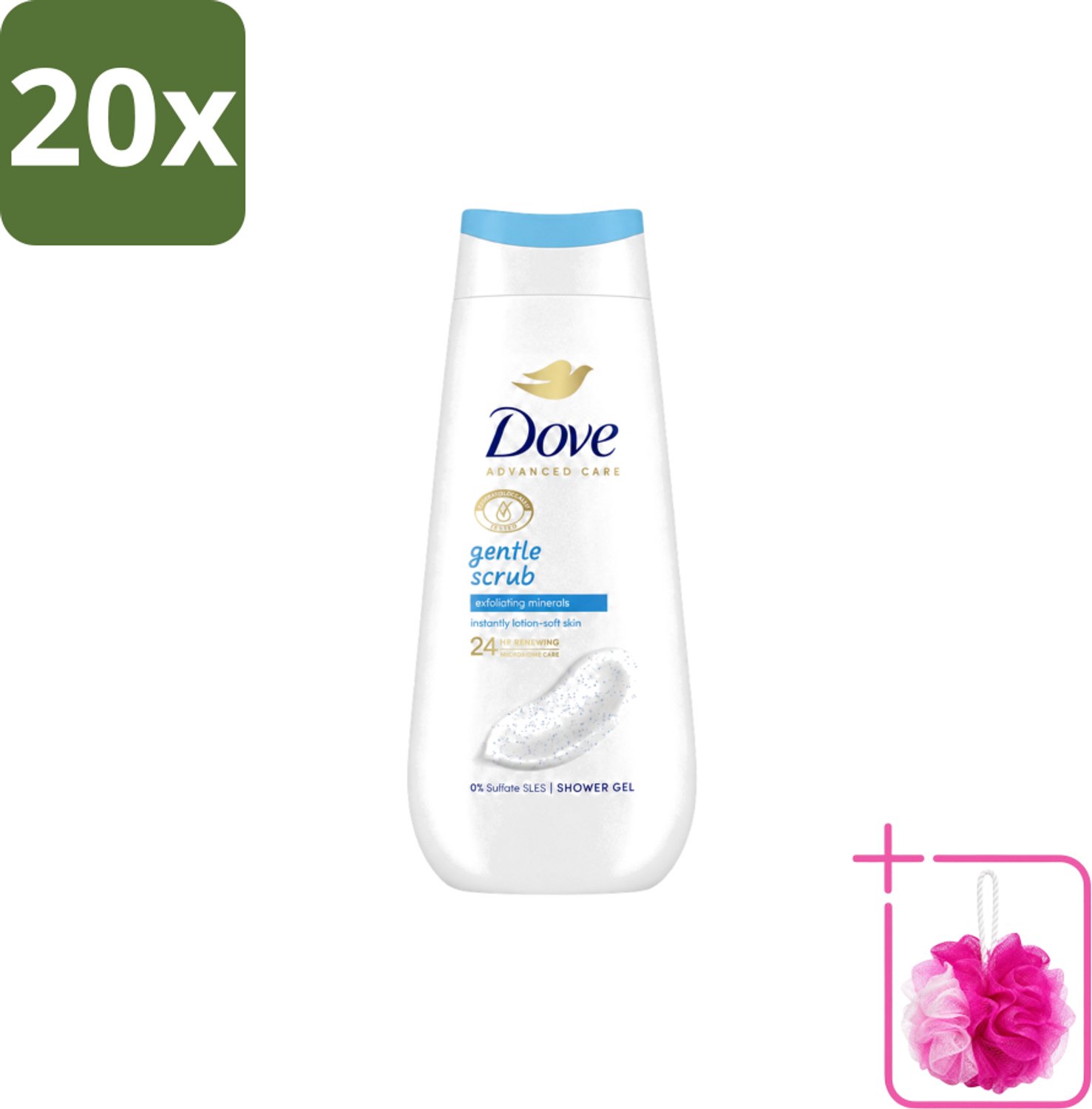 20 x Dove – Douchegel – Advanced Care Gentle Scrub – 225 ml - Bulkverpakking - Douchegel - Douchemop - Exfoliatie
