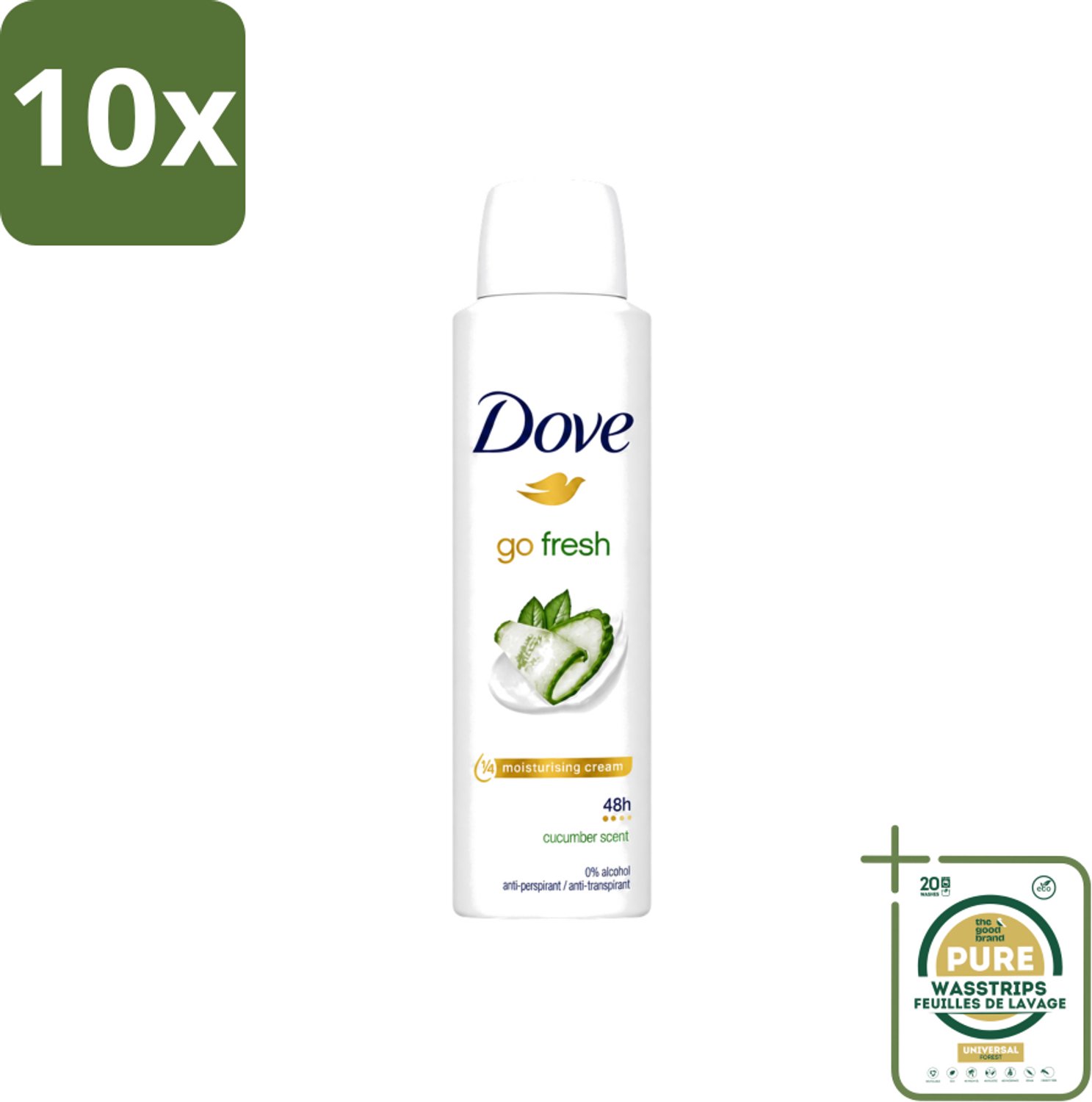 10 x Dove Go Fresh - Deospray - Komkommer - 150 ml - Wasstrips - Dove Go Fresh Deospray - Komkommer - Geur - Deodorant - Transpiratie