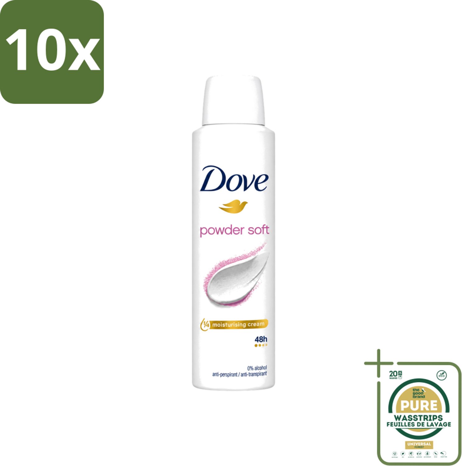 10 x Dove - Deospray - Powder Soft - 150 ml - Wasstrips - Deodorant - Poeder - Oksels - Transpiratie - Geur