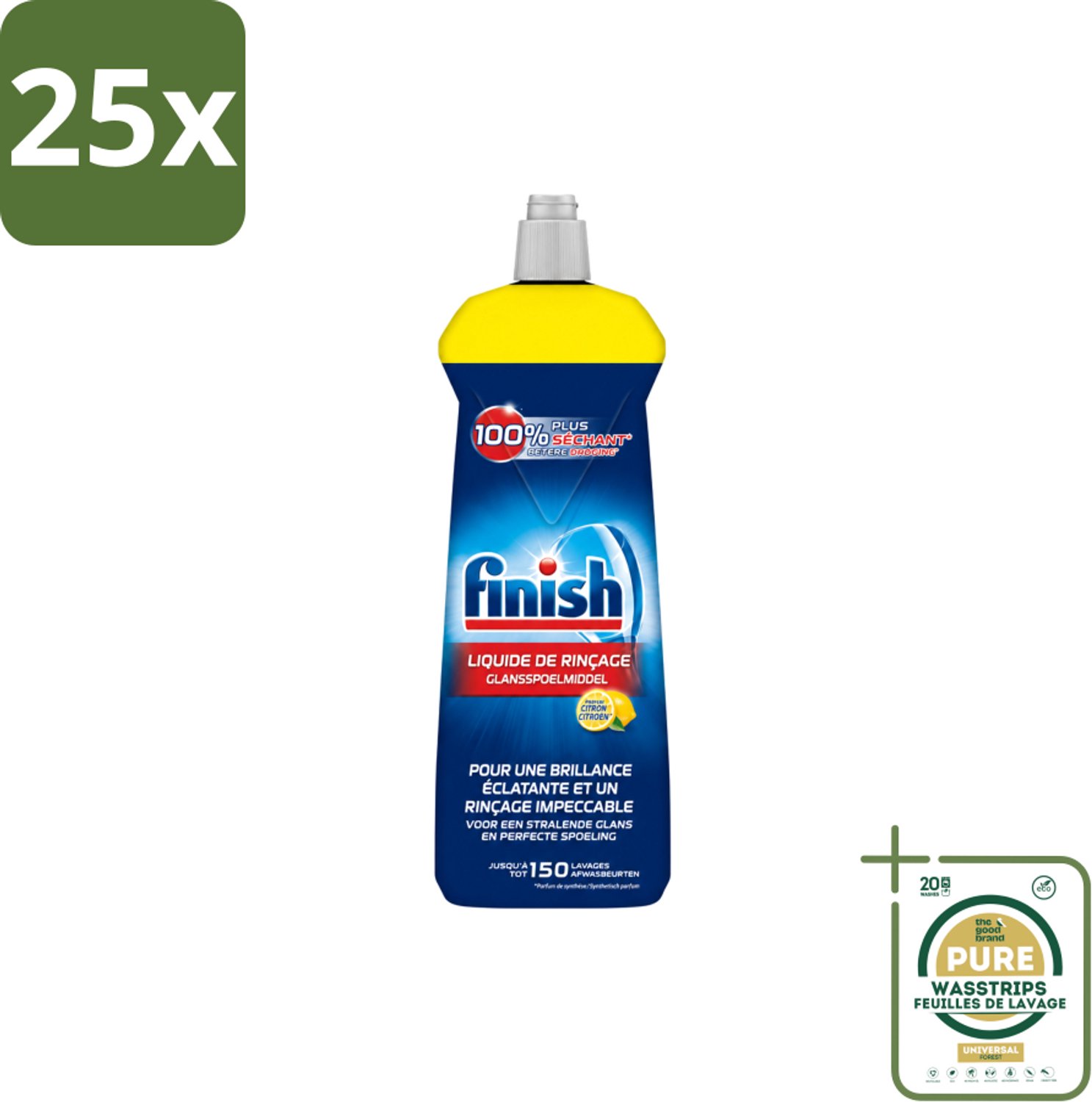 25 x Finish – Glansspoelmiddel – Citroen – 800 ml - Wasstrips - Glansspoelmiddel Citroen - Glansspoelmiddel - Vaatwasser - Glans - Droogresultaat