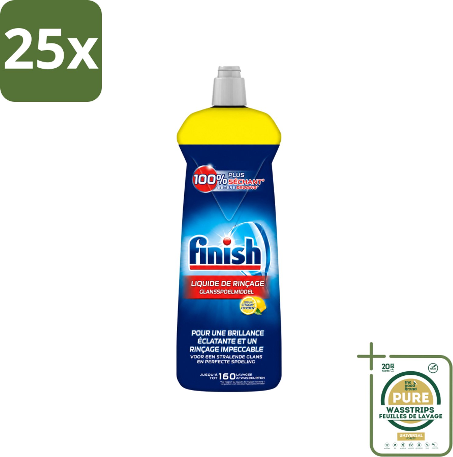 25 x Finish - Glansspoelmiddel - Citroen - Stralende glans - Tot 160 Afwasbeurten - 800 ml - Wasstrips - Glansspoelmiddel - Glans - Citroen - Vaatwas - Vaat Drogen
