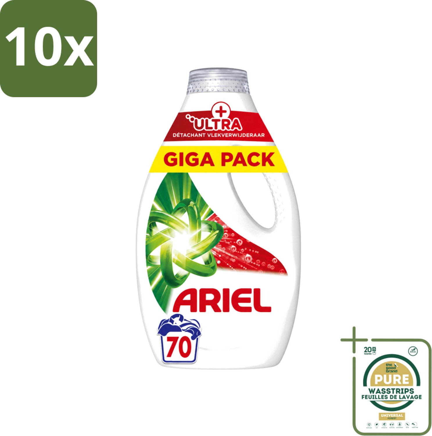 10 x Ariel – Vloeibaar Wasmiddel – Ultra Vlekverwijderaar – 3150 ml – 70 wasbeurten - Wasstrips - Vlekverwijderaar - Wasmiddel - Enzymen - Koud Wassen - Ingedroogde Vlekken