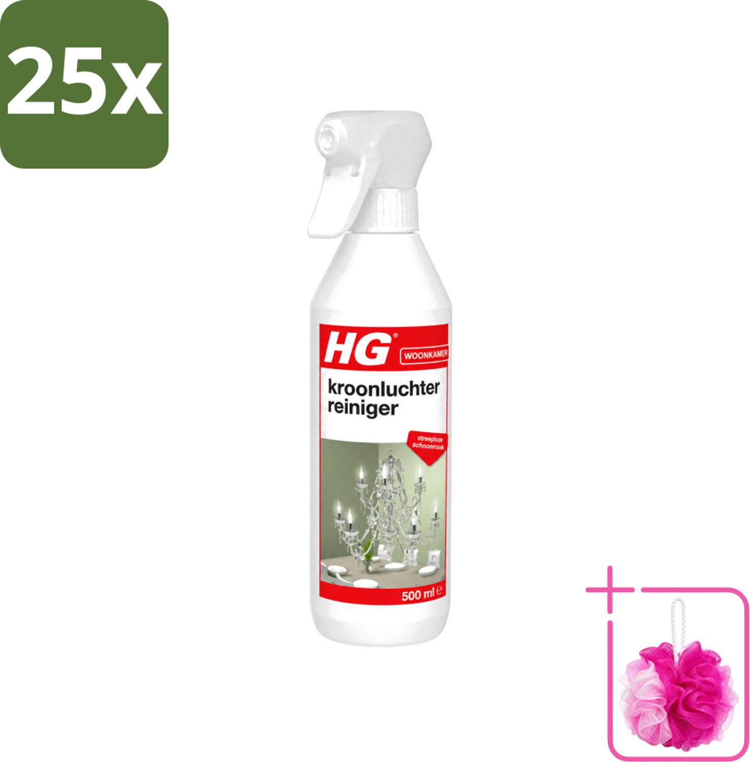 25 x HG - Kroonluchterreiniger - Streeploze Schoonmaak - 500 ml - Bulkverpakking - Kroonluchter reinigen - Douchemop - Koperen reinigen