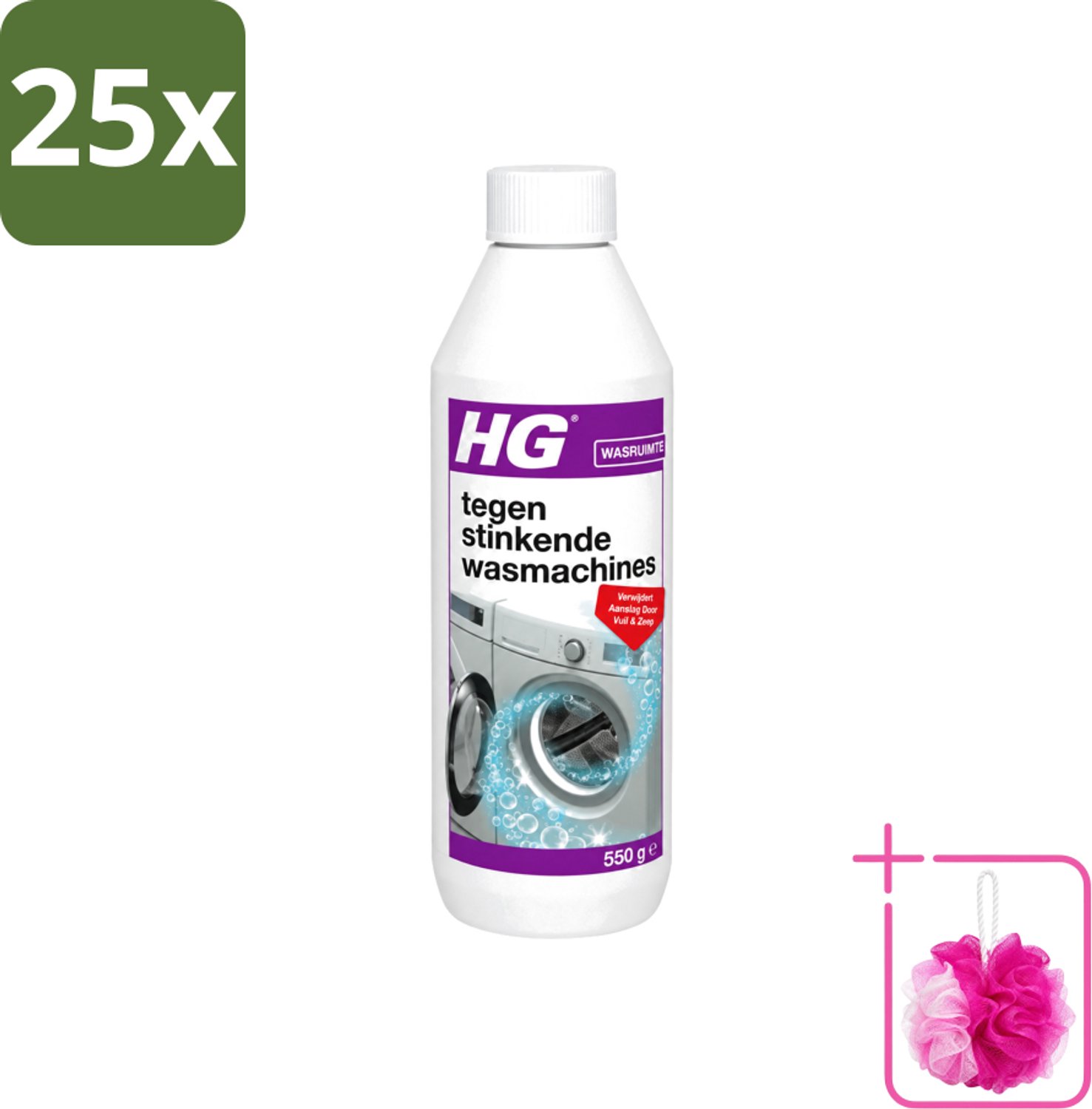 25 x HG - Tegen Stinkende Was - Verwijdert Aanslag Door Vuil & Zeep - 550 g - Bulkverpakking - Wasmachine reiniger - Douchemop - Stinkende wasmachine