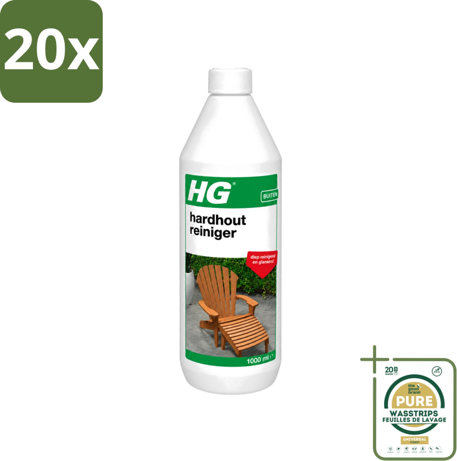 20 x HG - Buiten - Hardhout Reiniger - Diep Reinigend - 1L - Wasstrips - Hardhout Reinigen - Tuinmeubel Reinigen - Hout Reinigen - Buitenmeubel Reinigen - Terras Reinigen