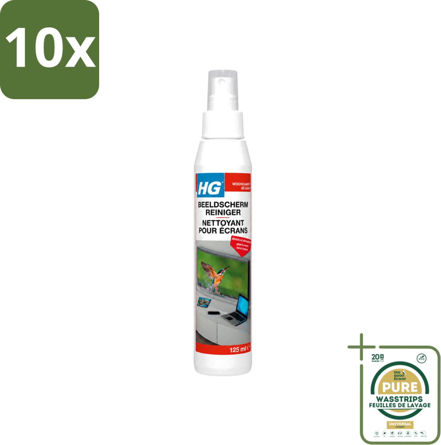10 x HG - Beeldschermreiniger - Voor Streepvrije Schermen - 125 ml - Wasstrips - Beeldscherm Reinigen - Scherm Reinigen - Streepvrije Schermen - Scherm Reiniger - Beeldscherm Reiniger